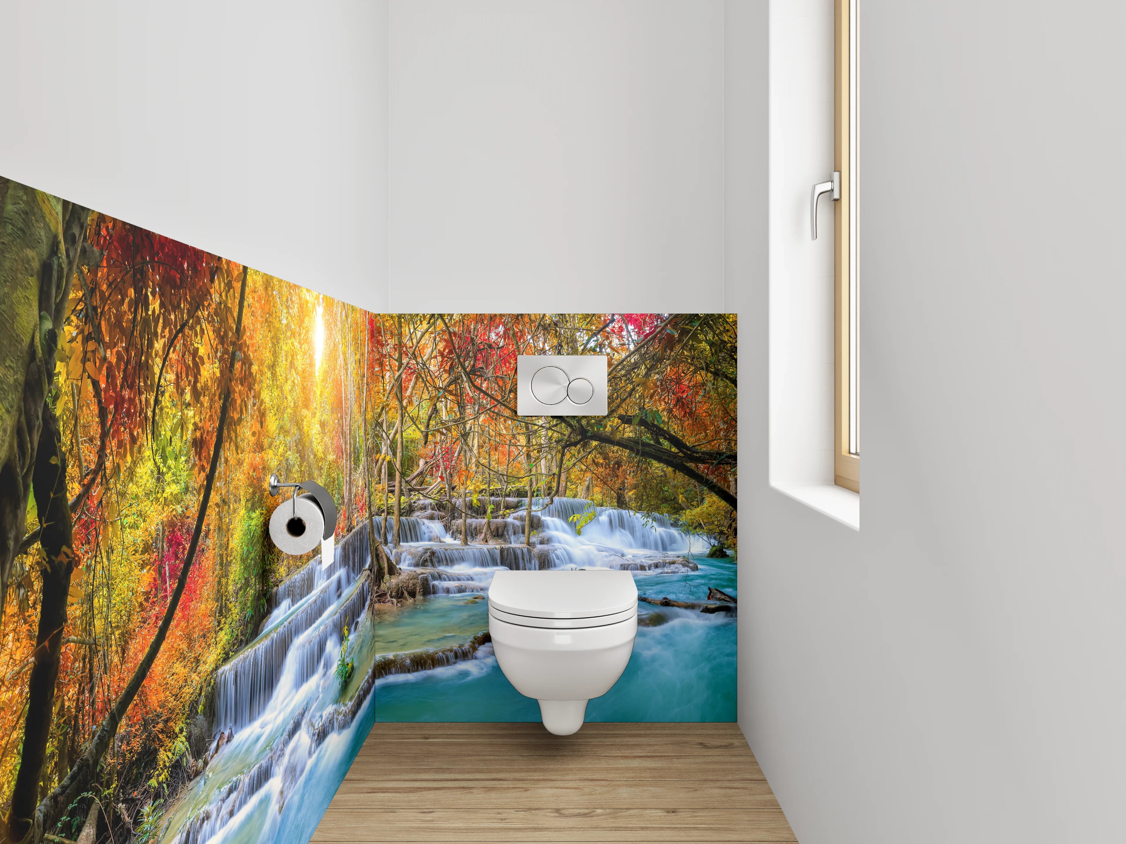 WC-Rückwand - Herbstlicher Wasserfall im Wald