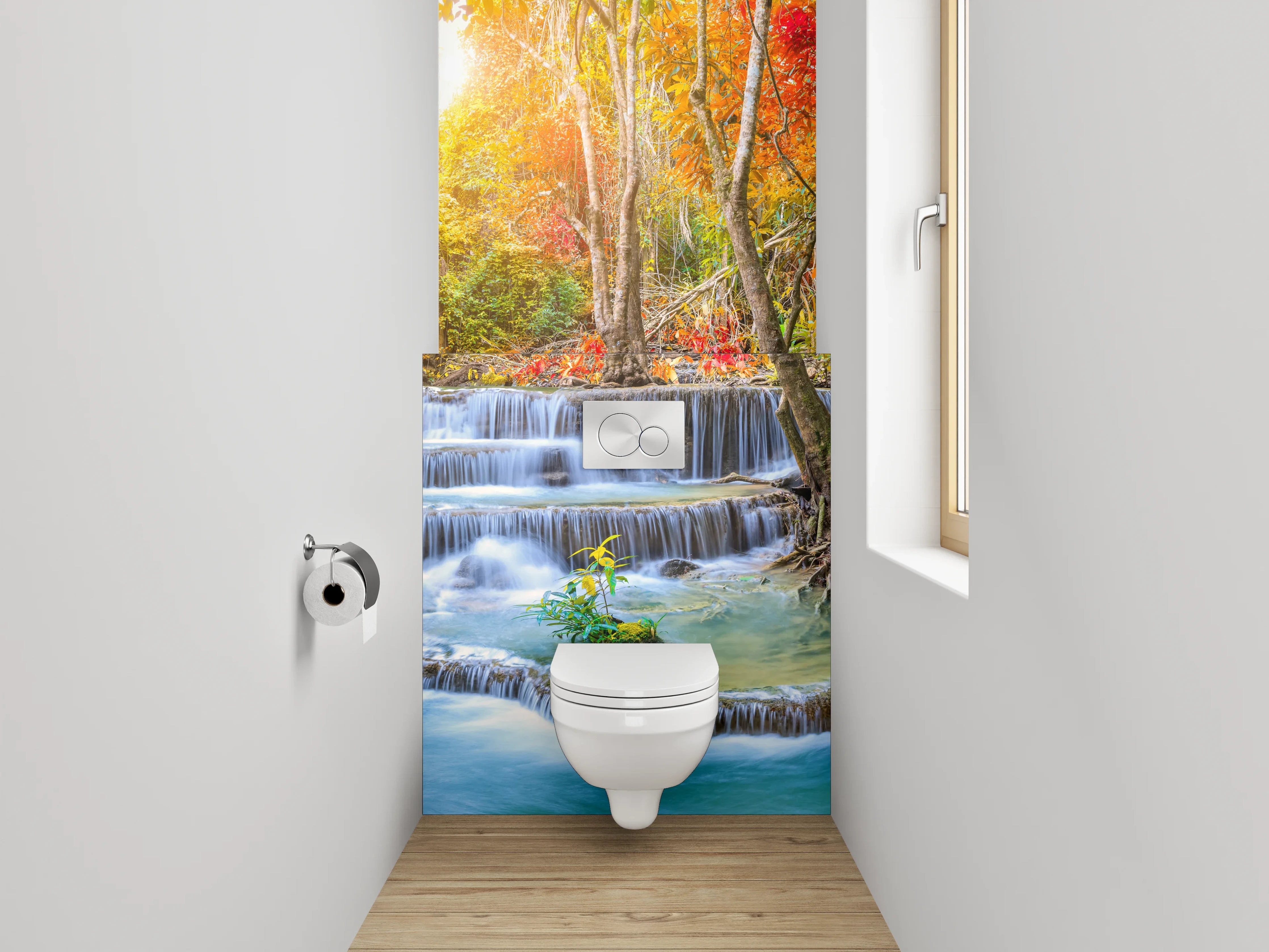 WC-Rückwand - Herbstlicher Wasserfall im Wald