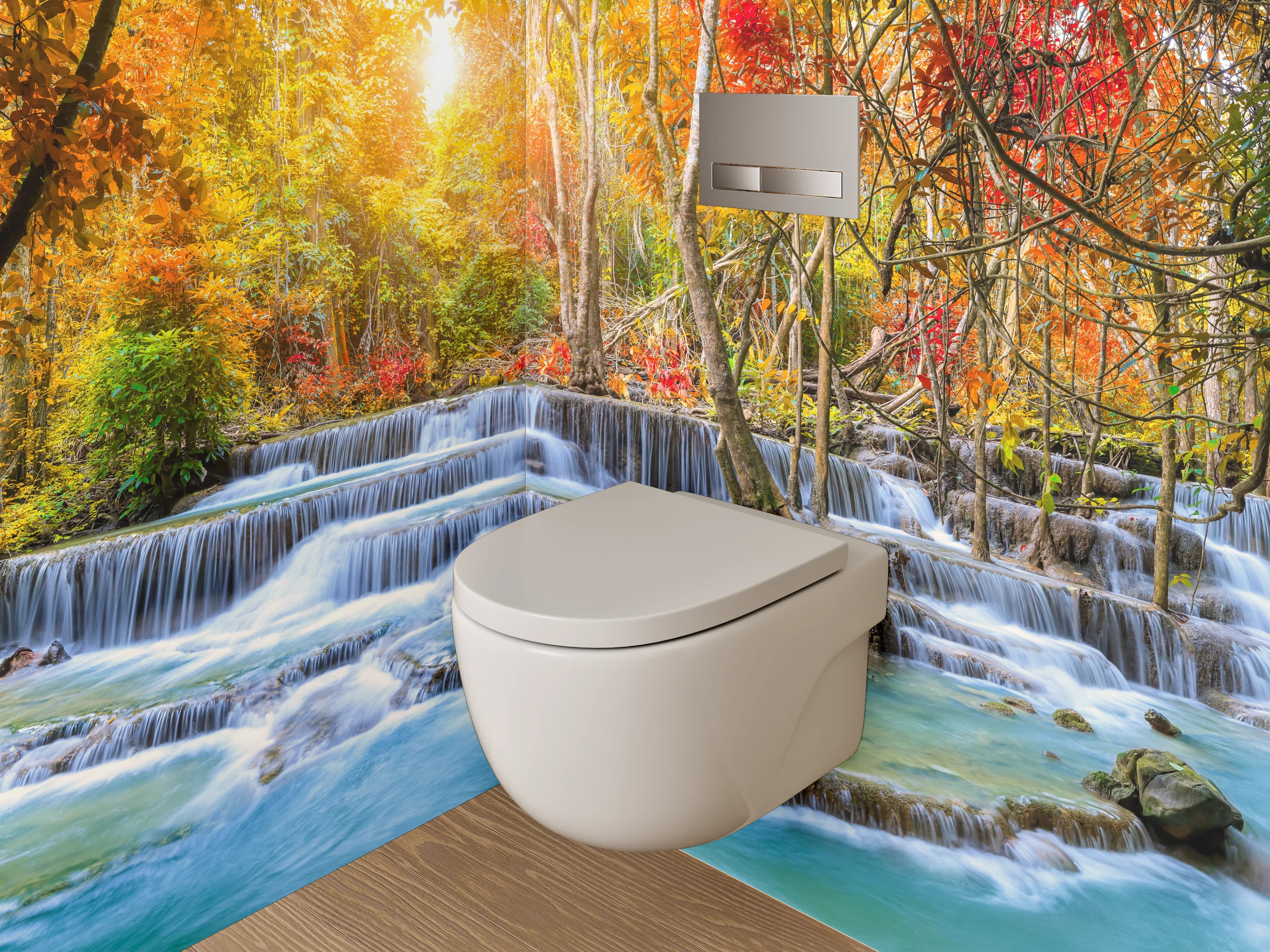WC-Rückwand - Herbstlicher Wasserfall im Wald