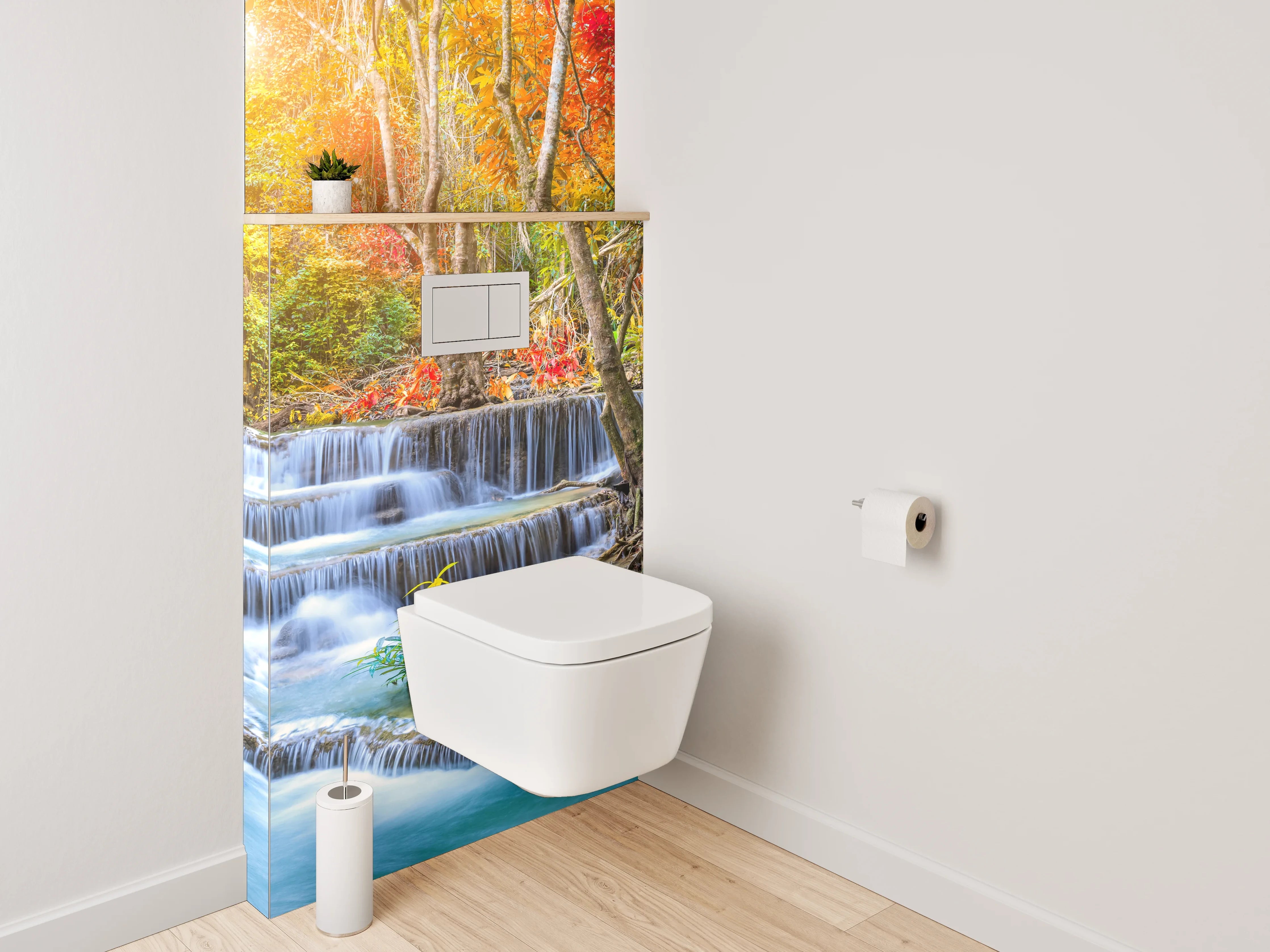 WC-Rückwand - Herbstlicher Wasserfall im Wald