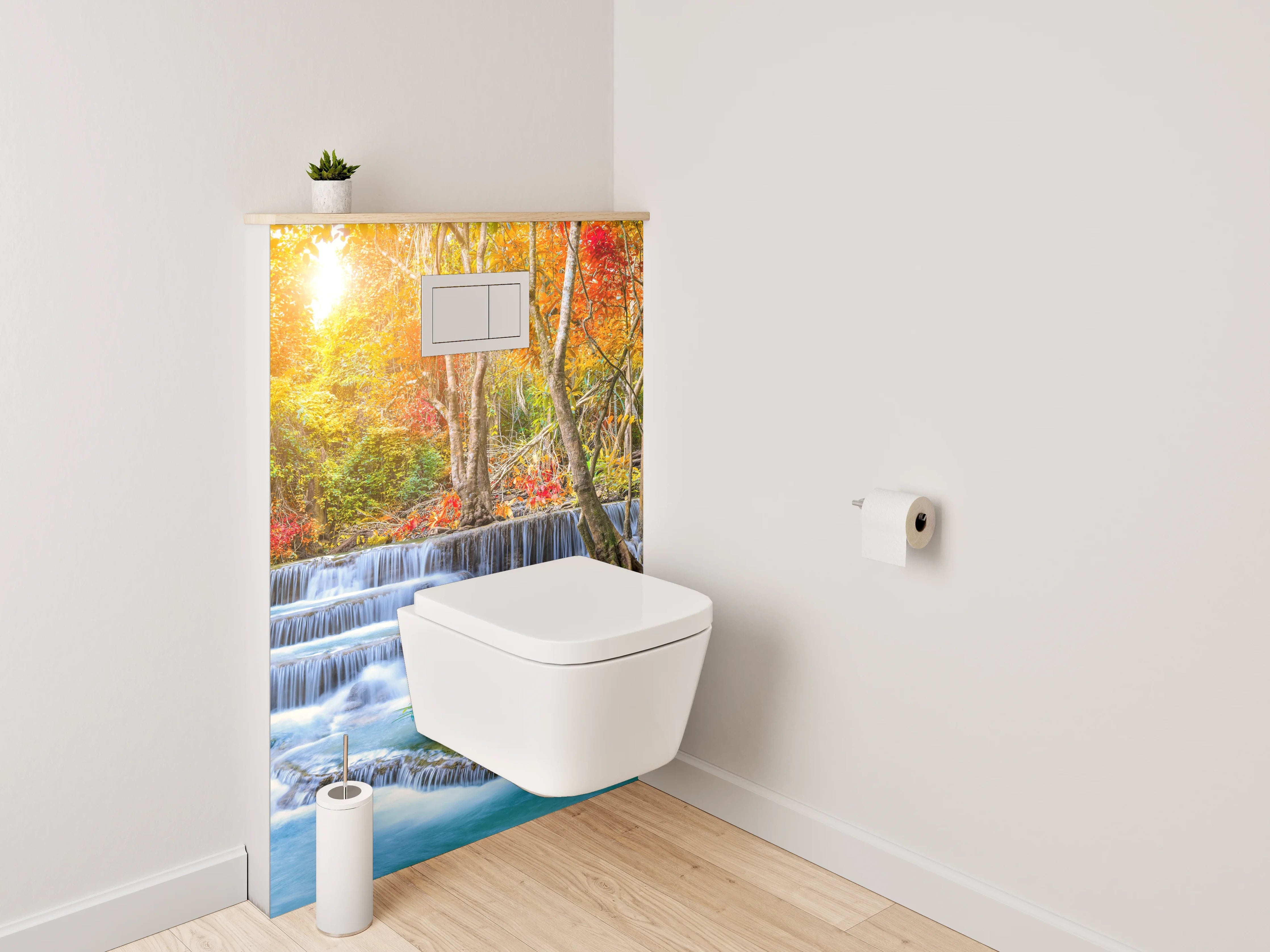 WC-Rückwand - Herbstlicher Wasserfall im Wald