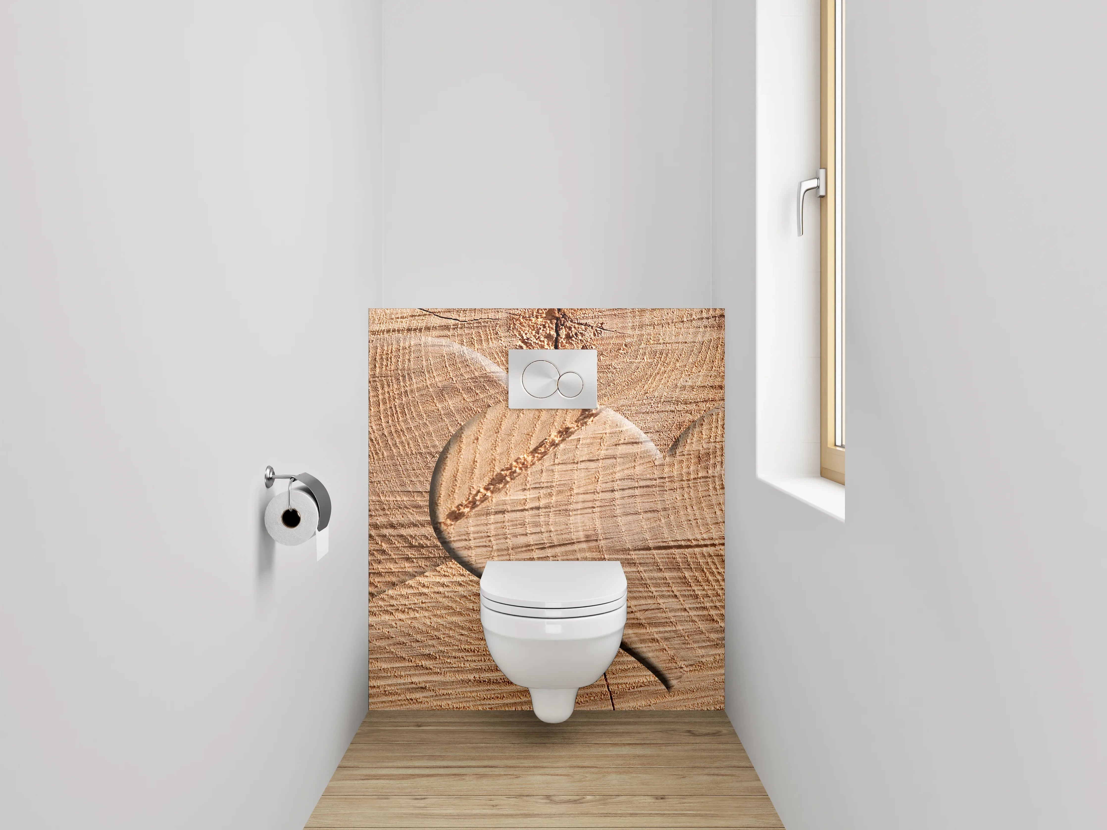 WC-Rückwand - Herz aus Holz auf Naturholzuntergrund