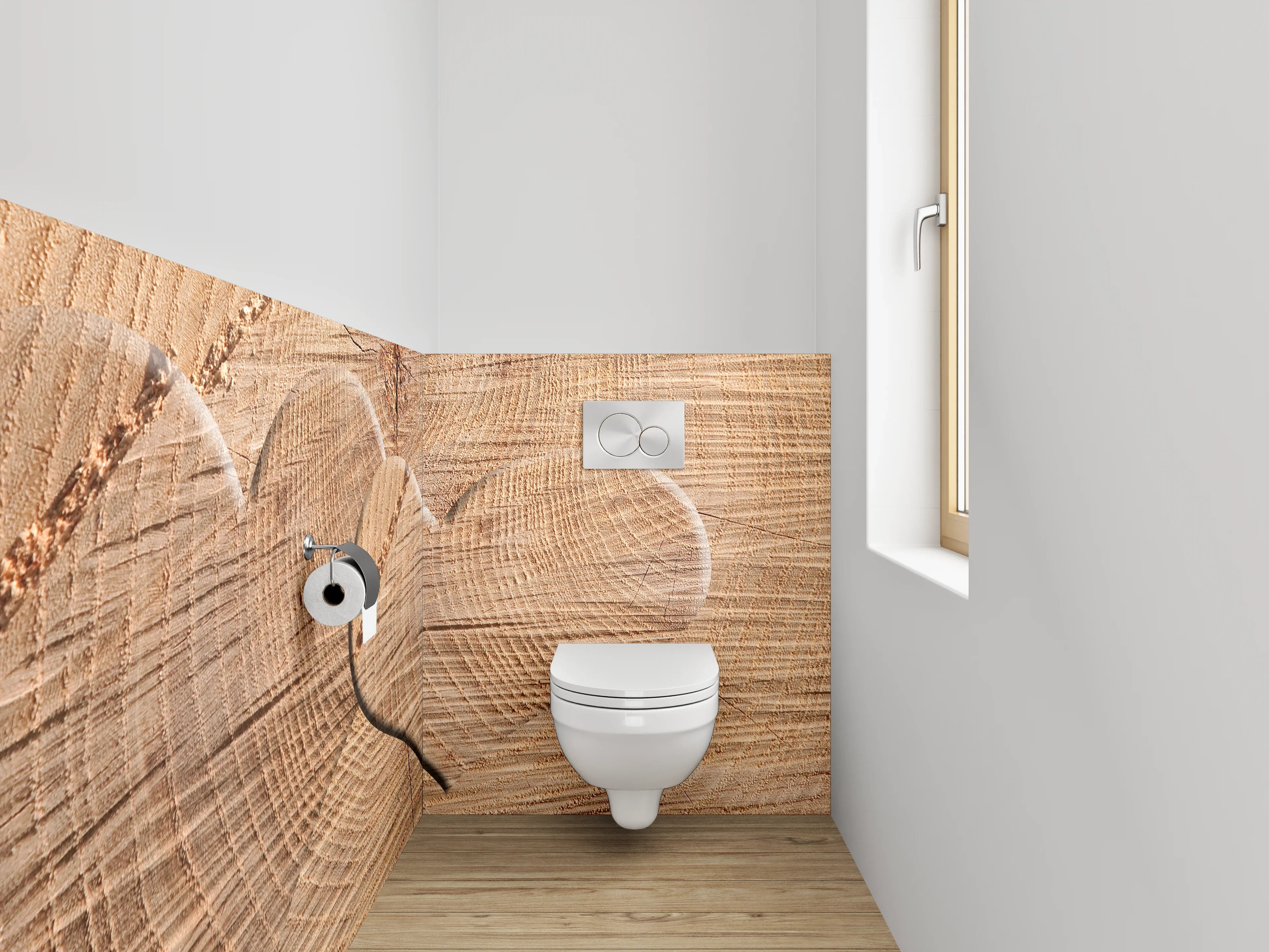 WC-Rückwand - Herz aus Holz auf Naturholzuntergrund