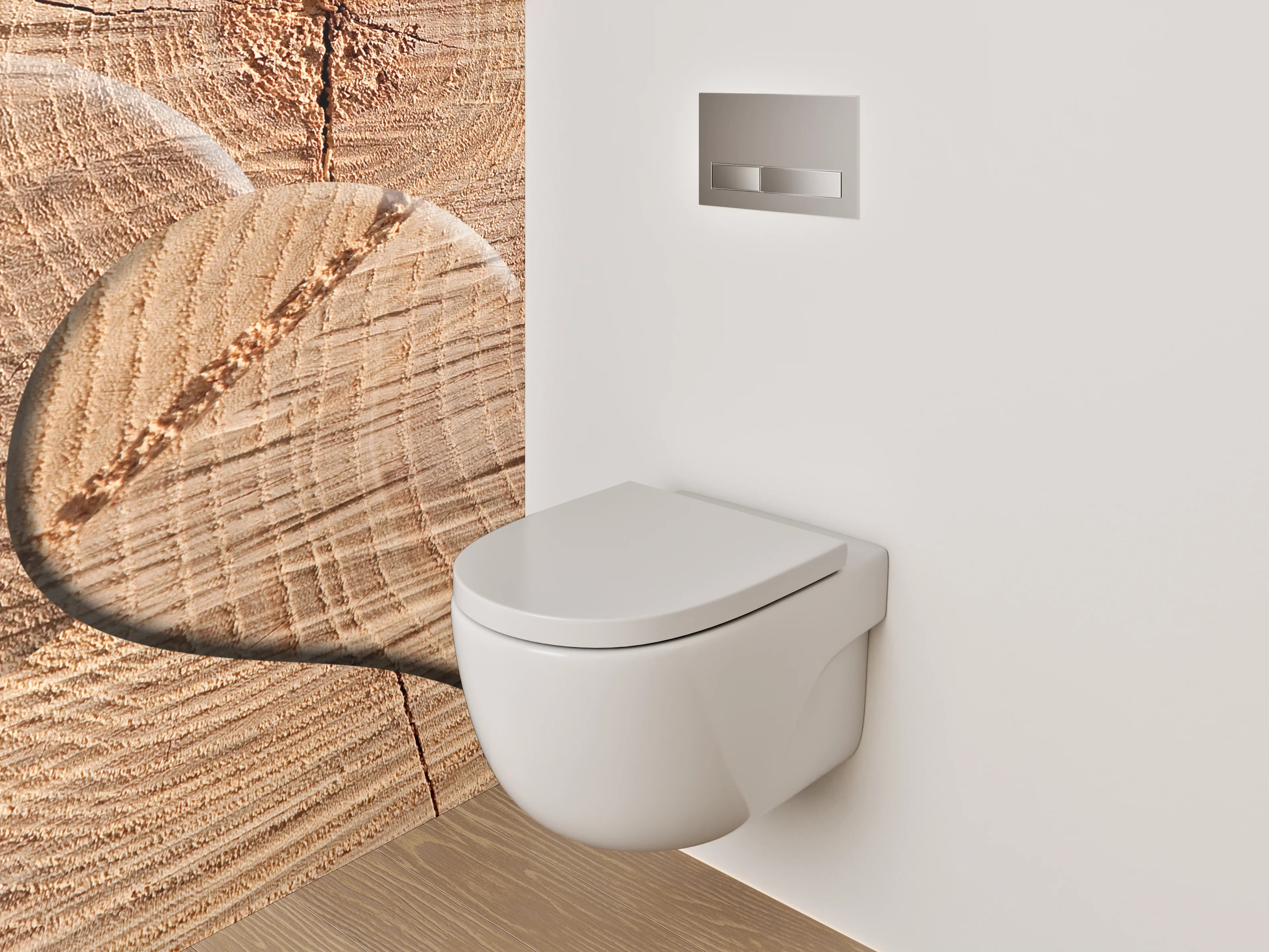 WC-Rückwand - Herz aus Holz auf Naturholzuntergrund
