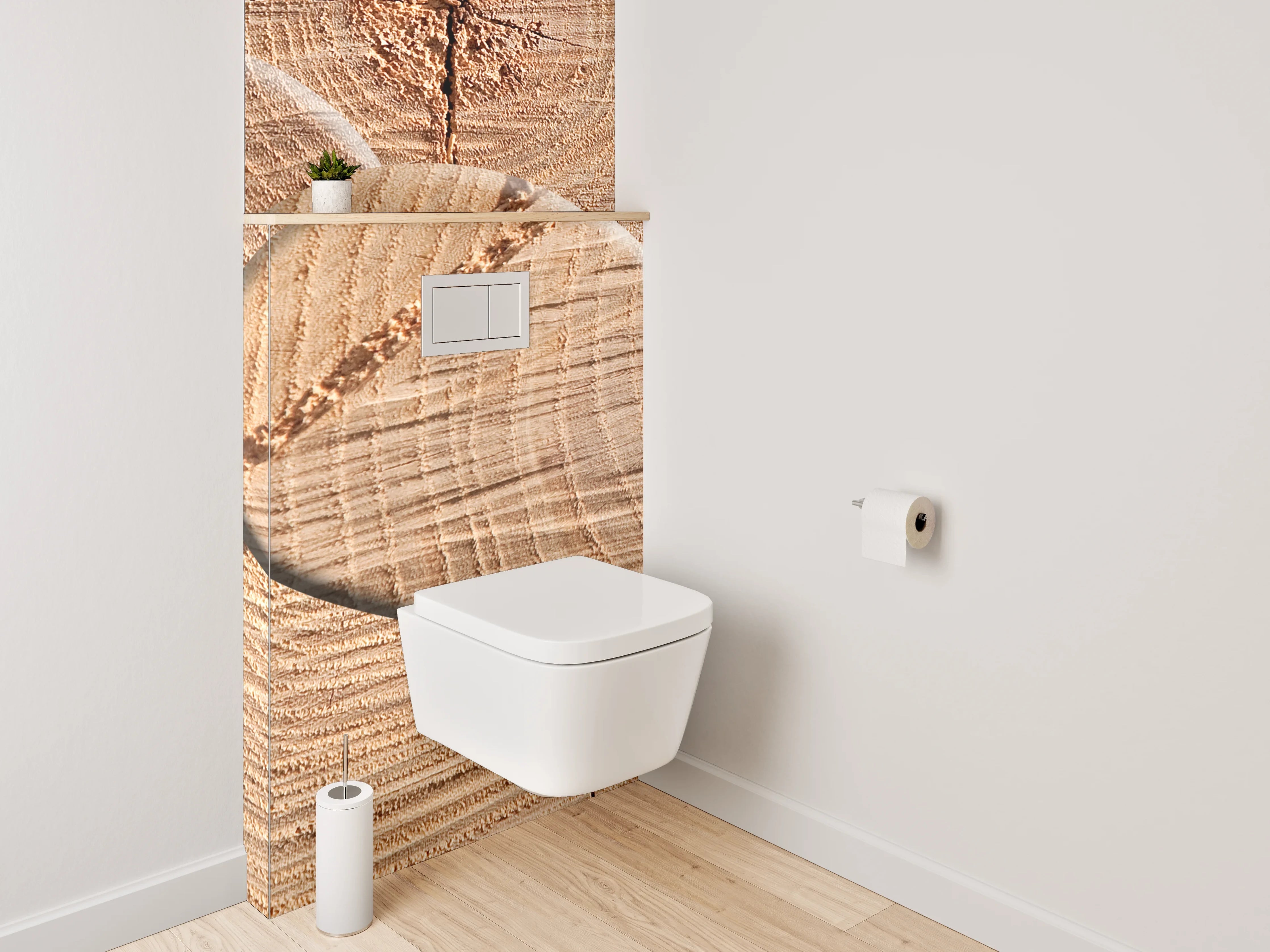 WC-Rückwand - Herz aus Holz auf Naturholzuntergrund