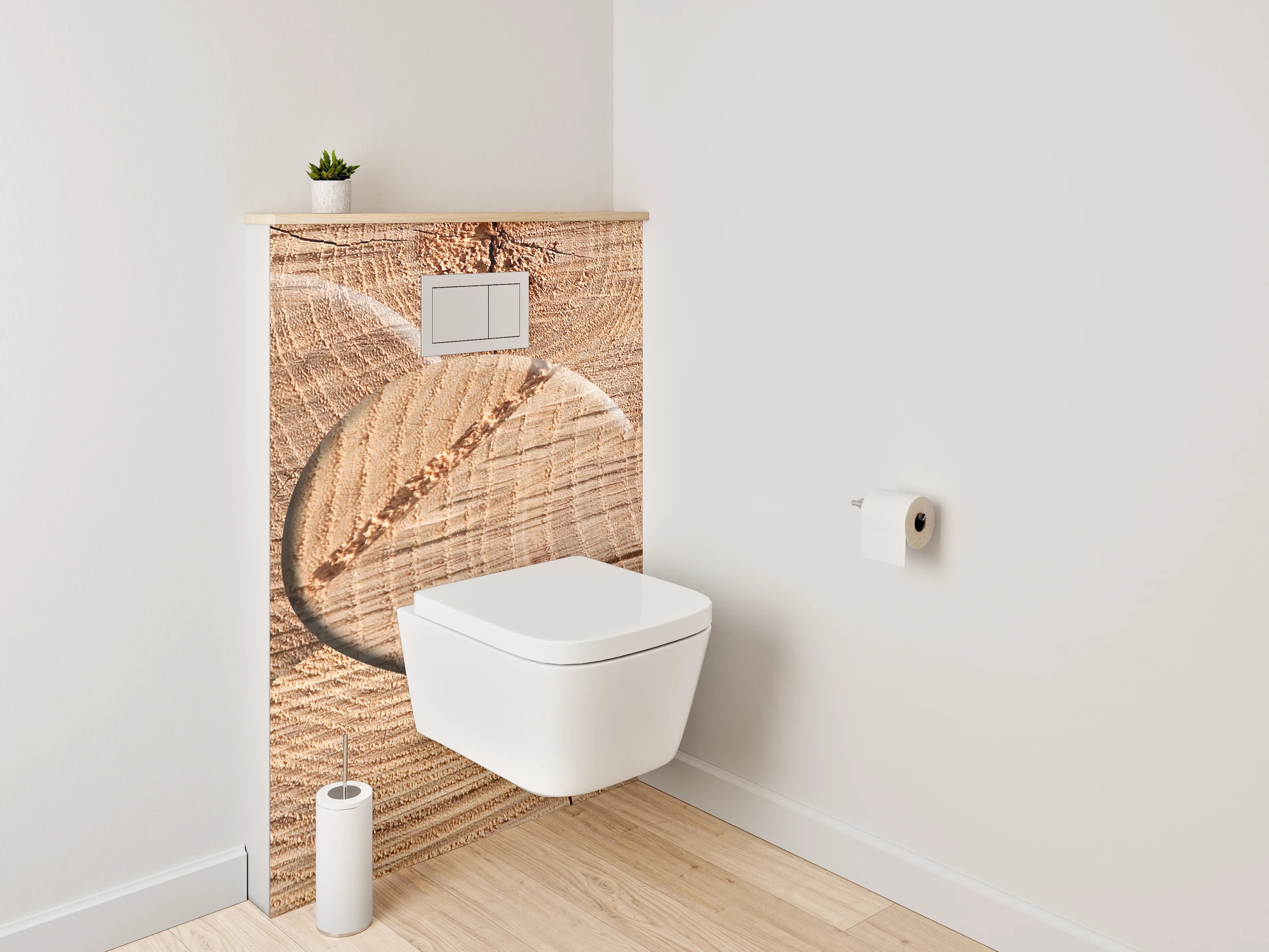 WC-Rückwand - Herz aus Holz auf Naturholzuntergrund