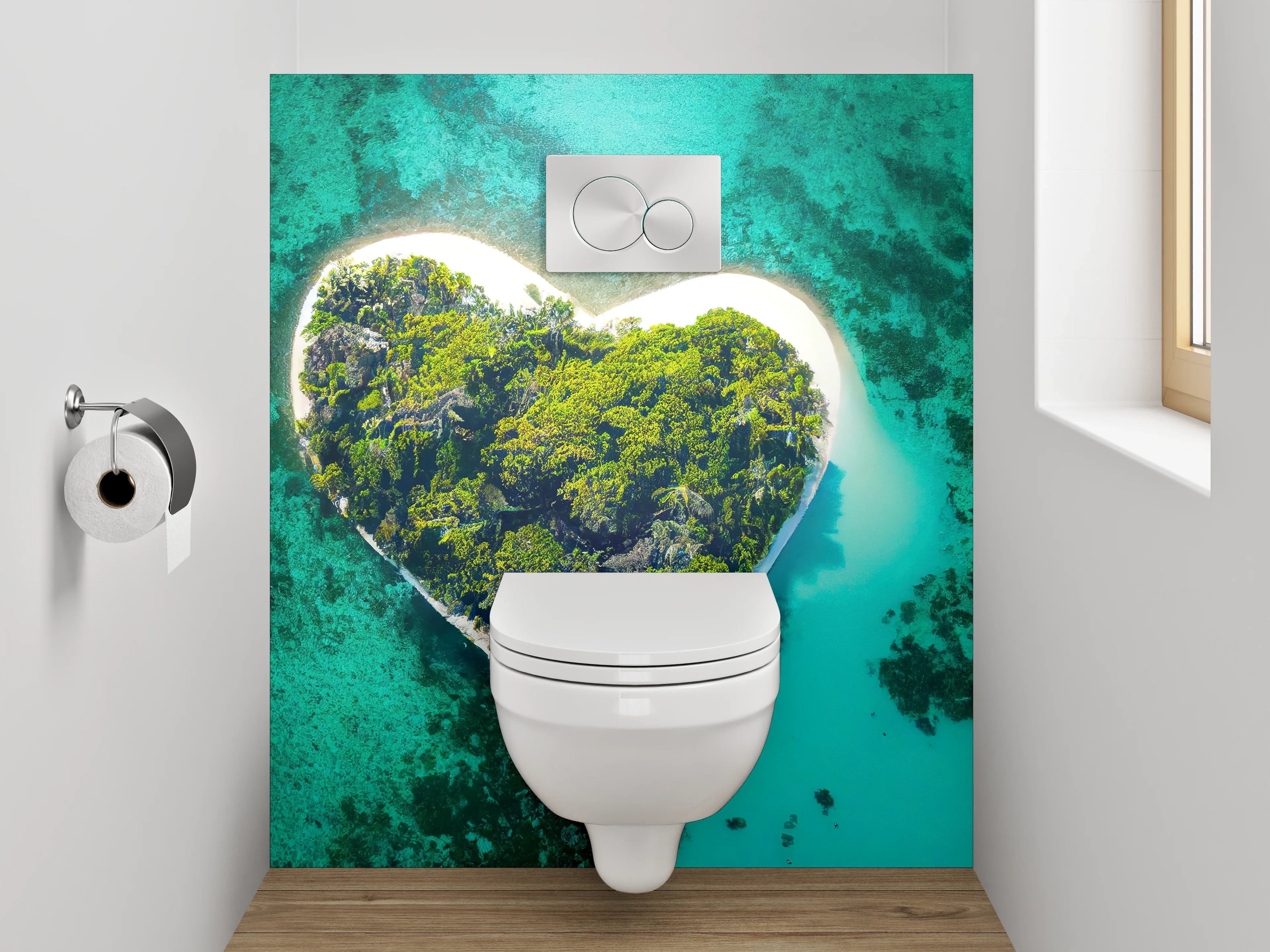 WC-Rückwand - Herzförmige Insel im türkisblauen Meer