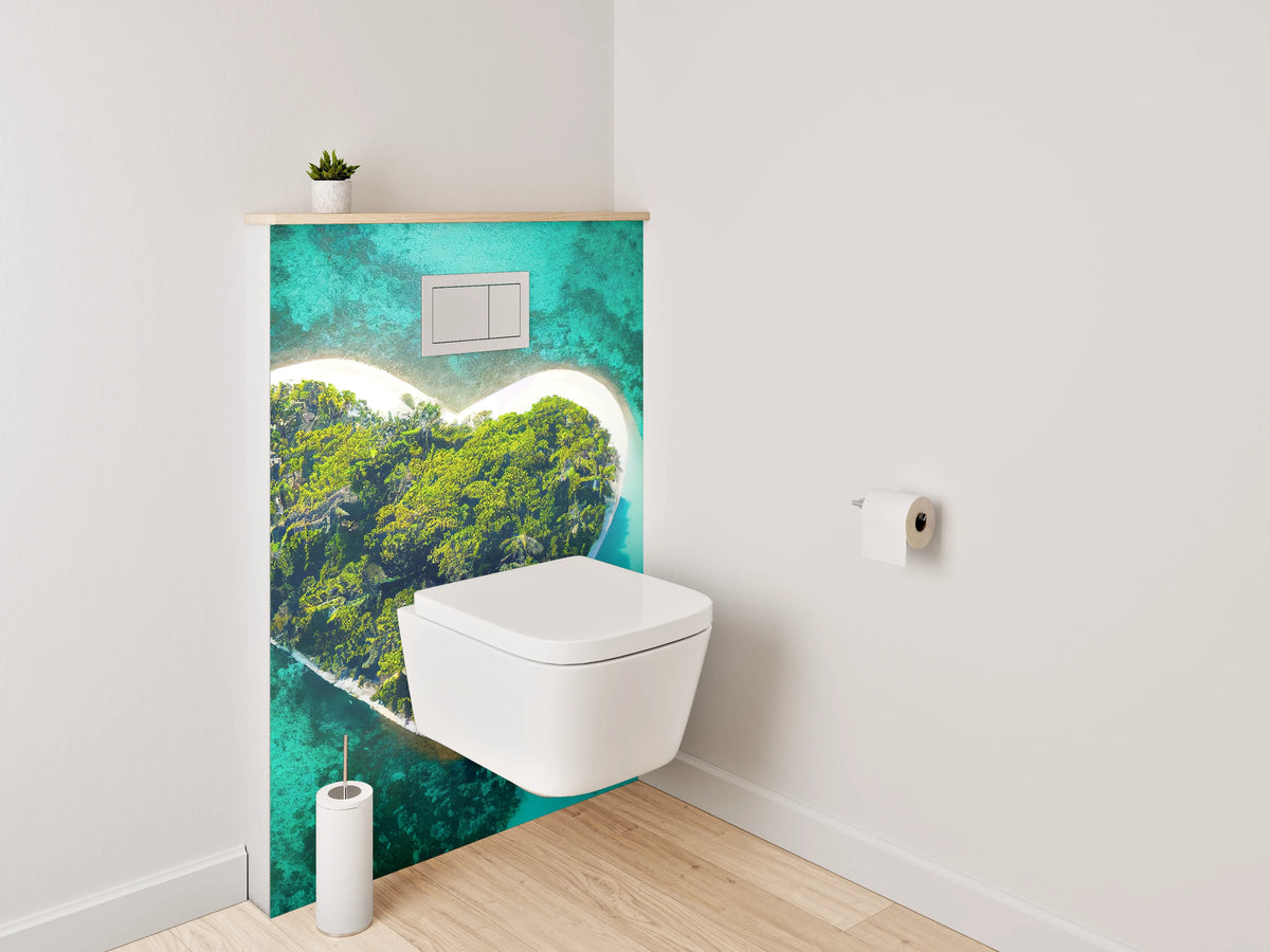 WC-Rückwand - Herzförmige Insel im türkisblauen Meer