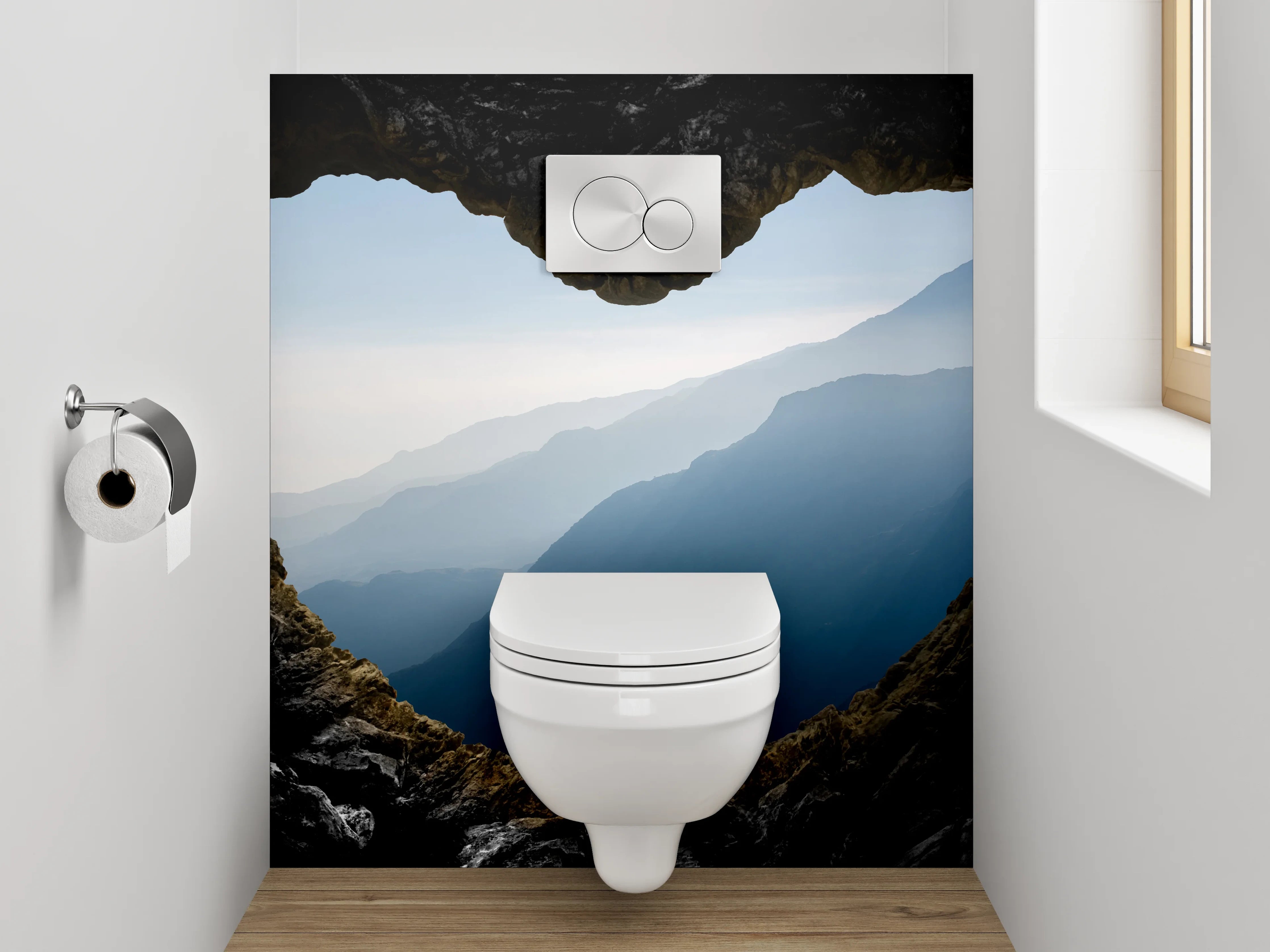 WC-Rückwand - Herzhöhle mit Bergblick