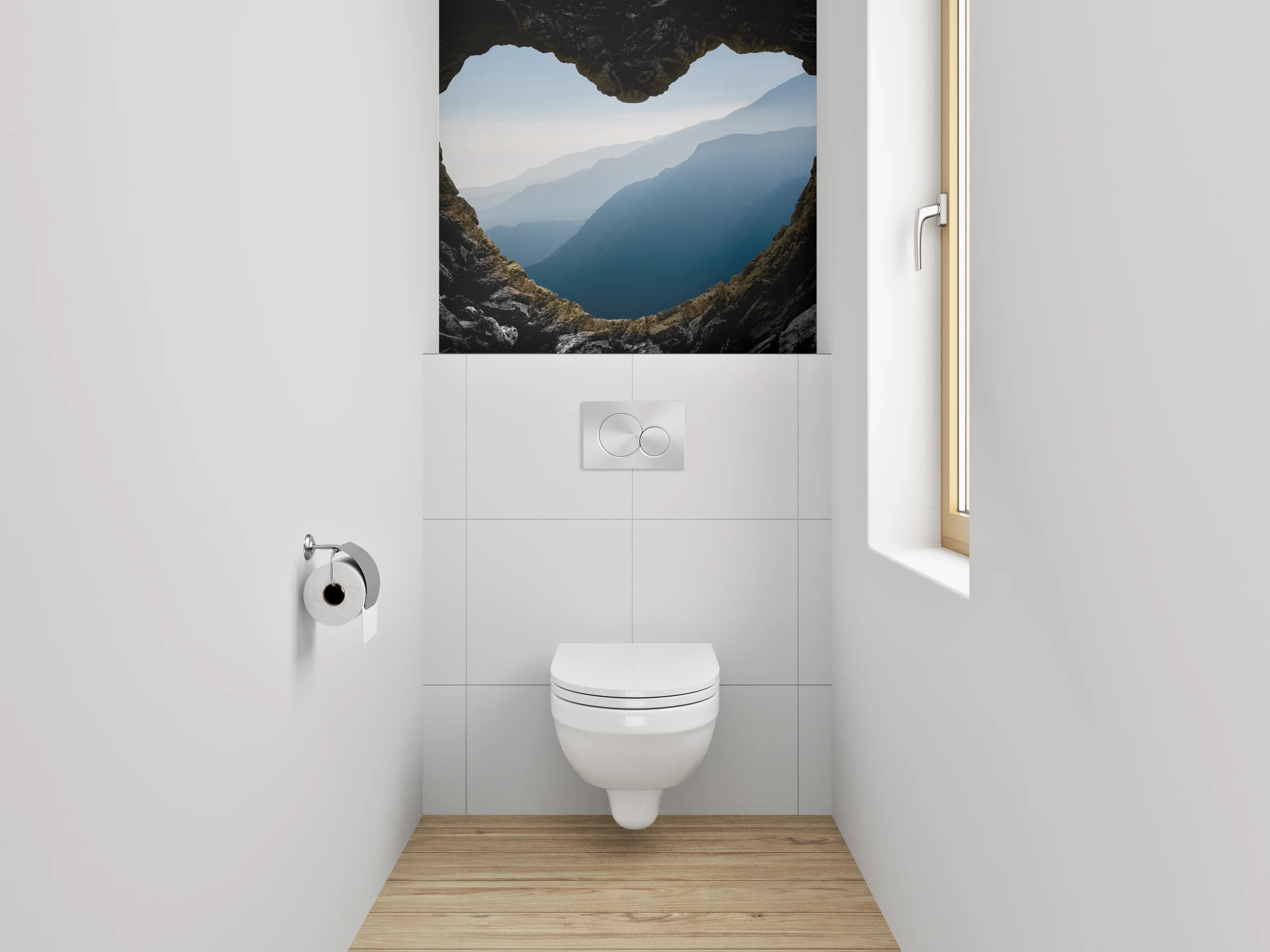WC-Rückwand - Herzhöhle mit Bergblick