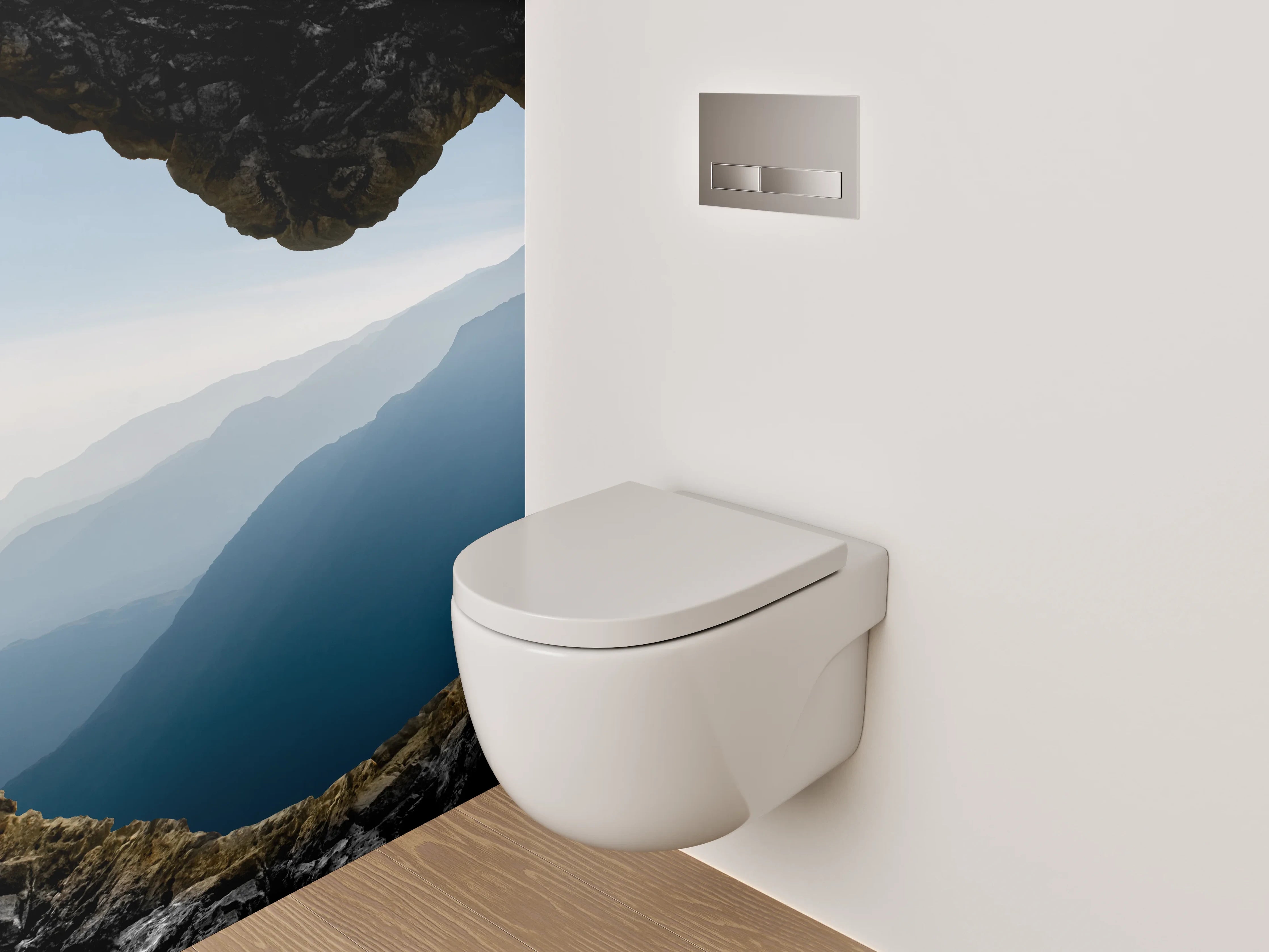 WC-Rückwand - Herzhöhle mit Bergblick