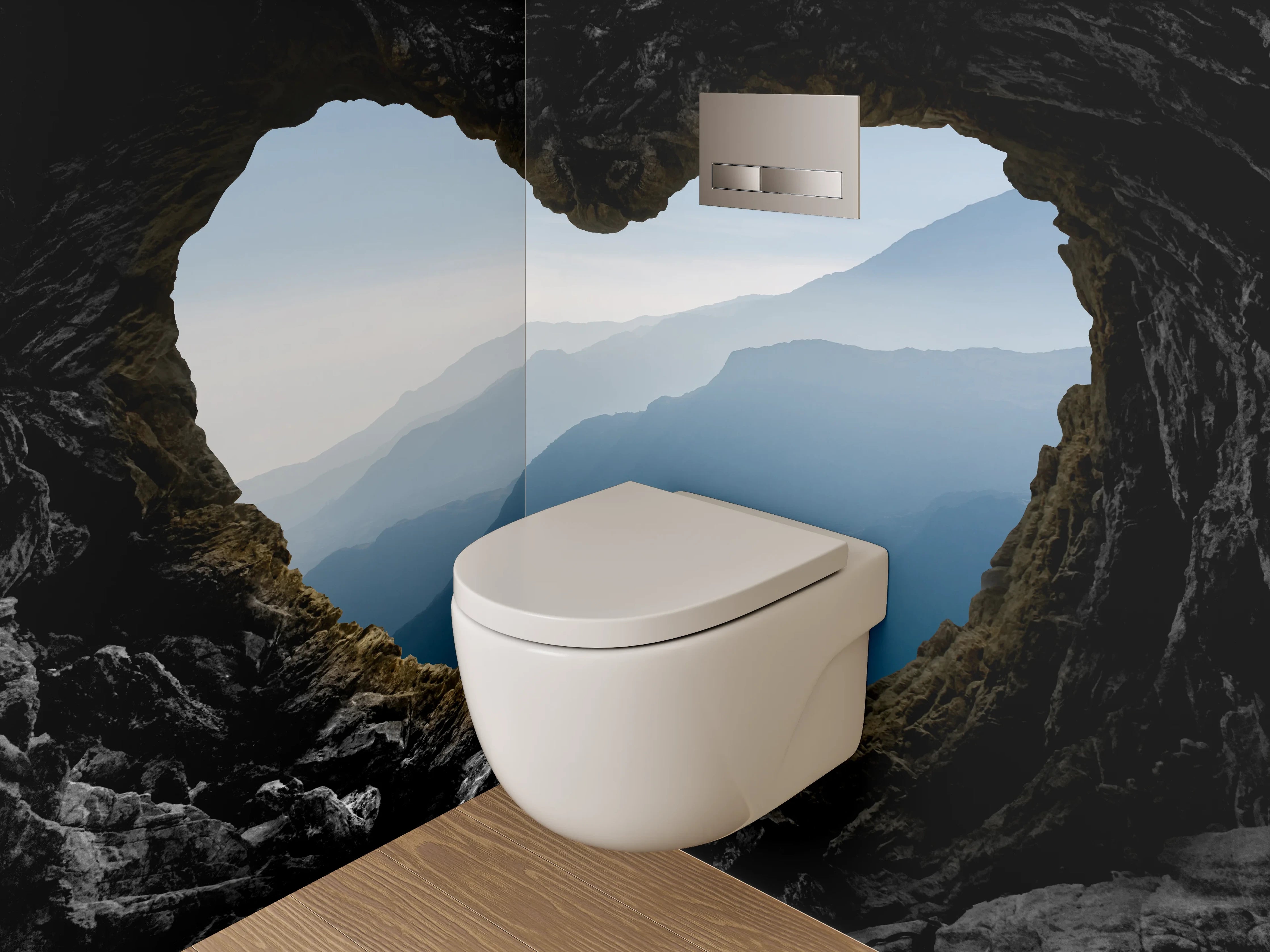 WC-Rückwand - Herzhöhle mit Bergblick