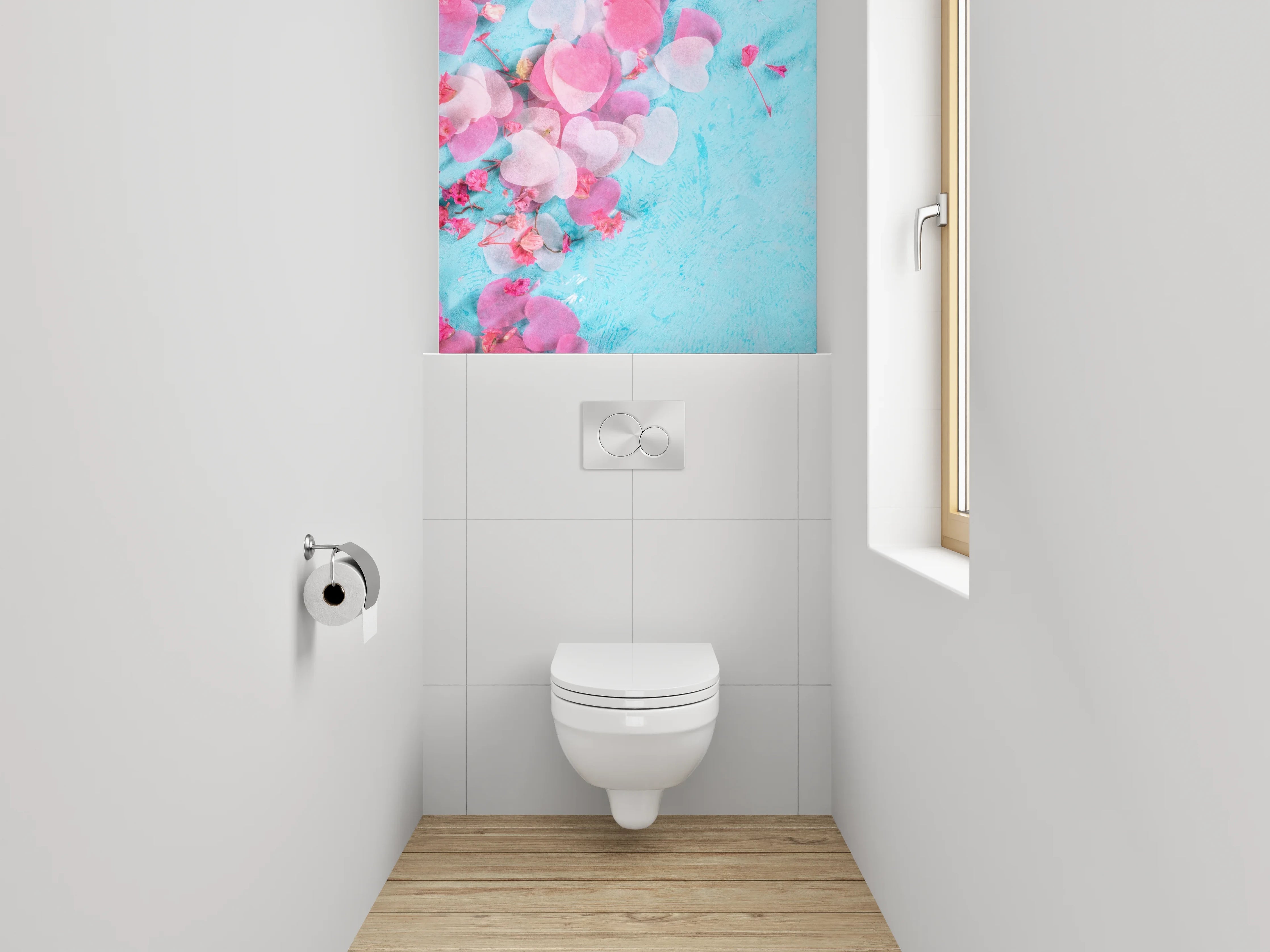 WC-Rückwand - Herzkonfetti auf Türkis