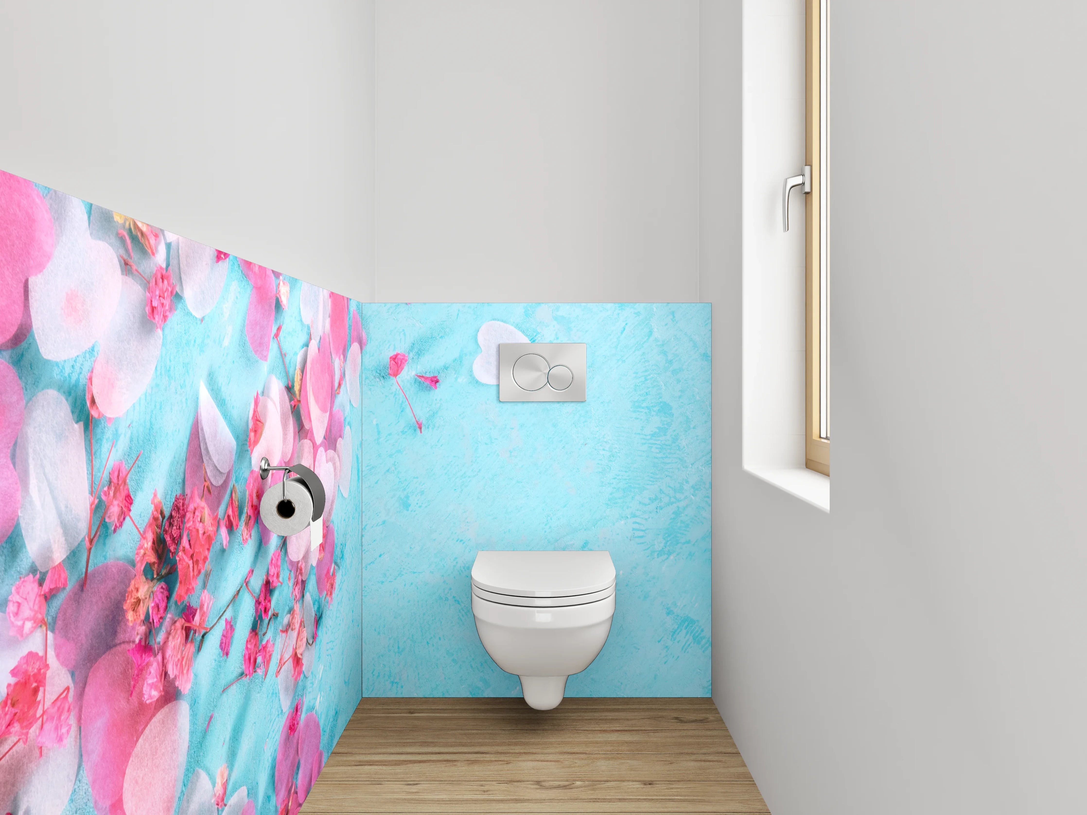 WC-Rückwand - Herzkonfetti auf Türkis