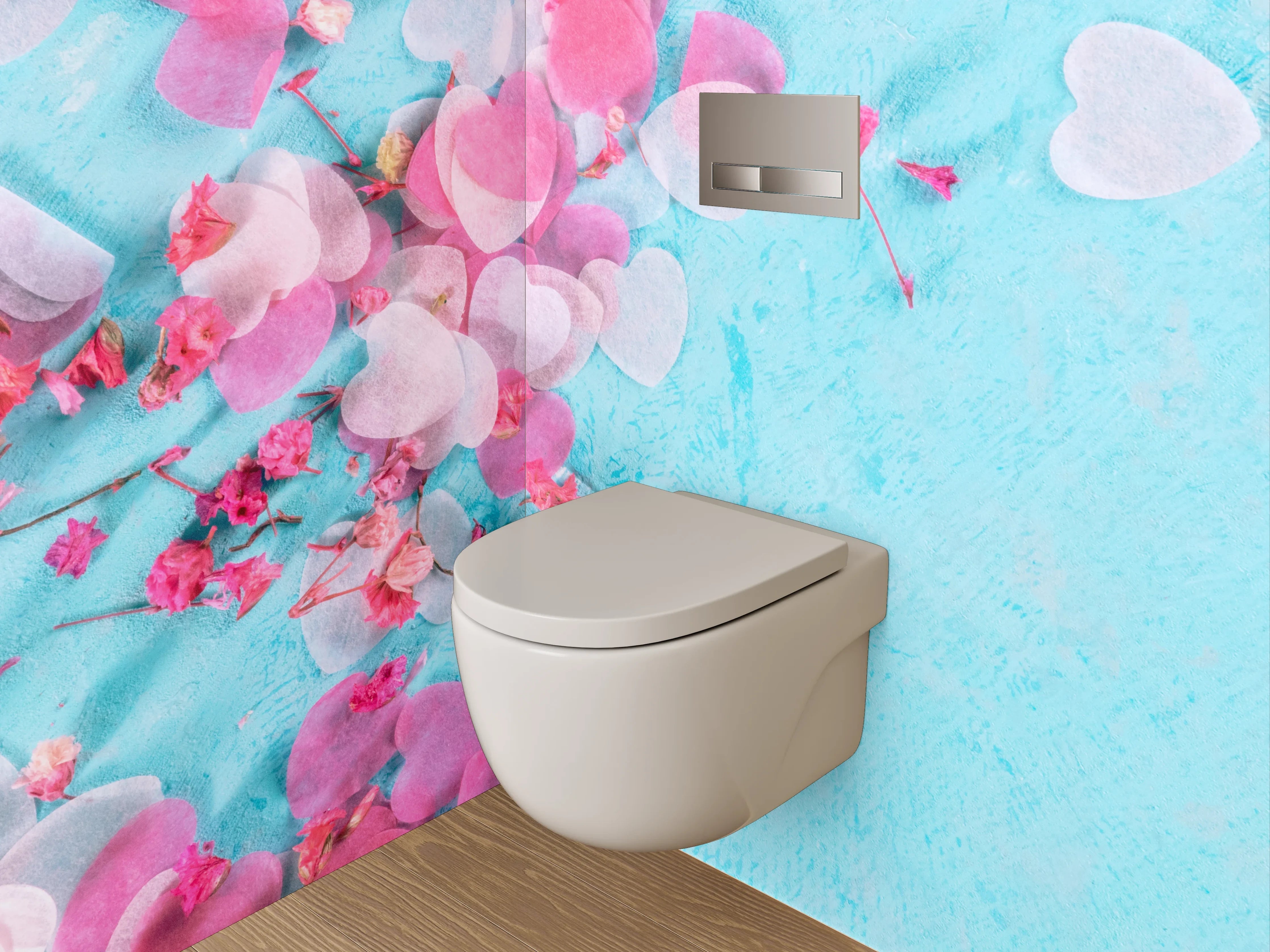 WC-Rückwand - Herzkonfetti auf Türkis