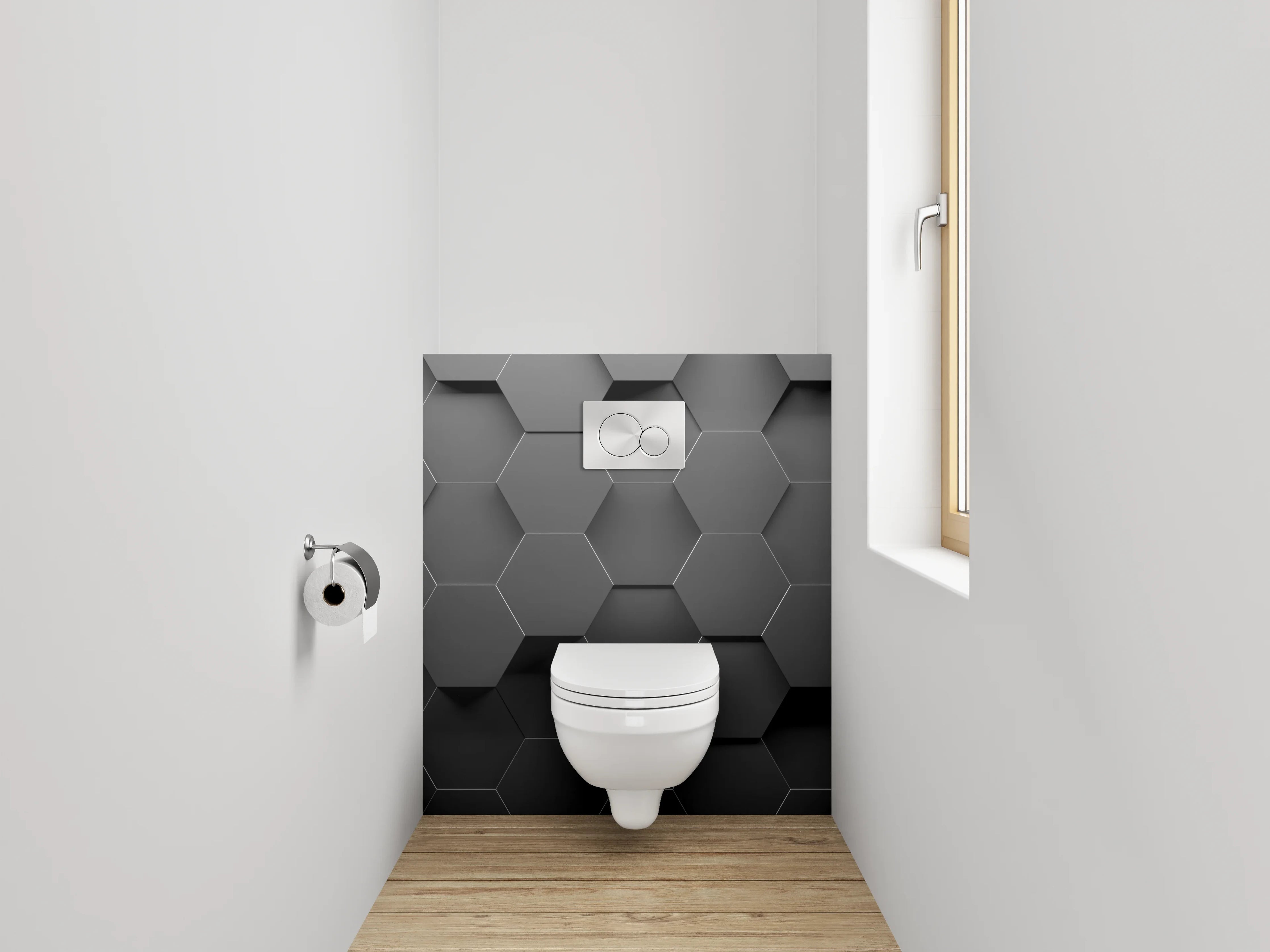 WC-Rückwand - Hexagon 3D Schwarz Grau Modern