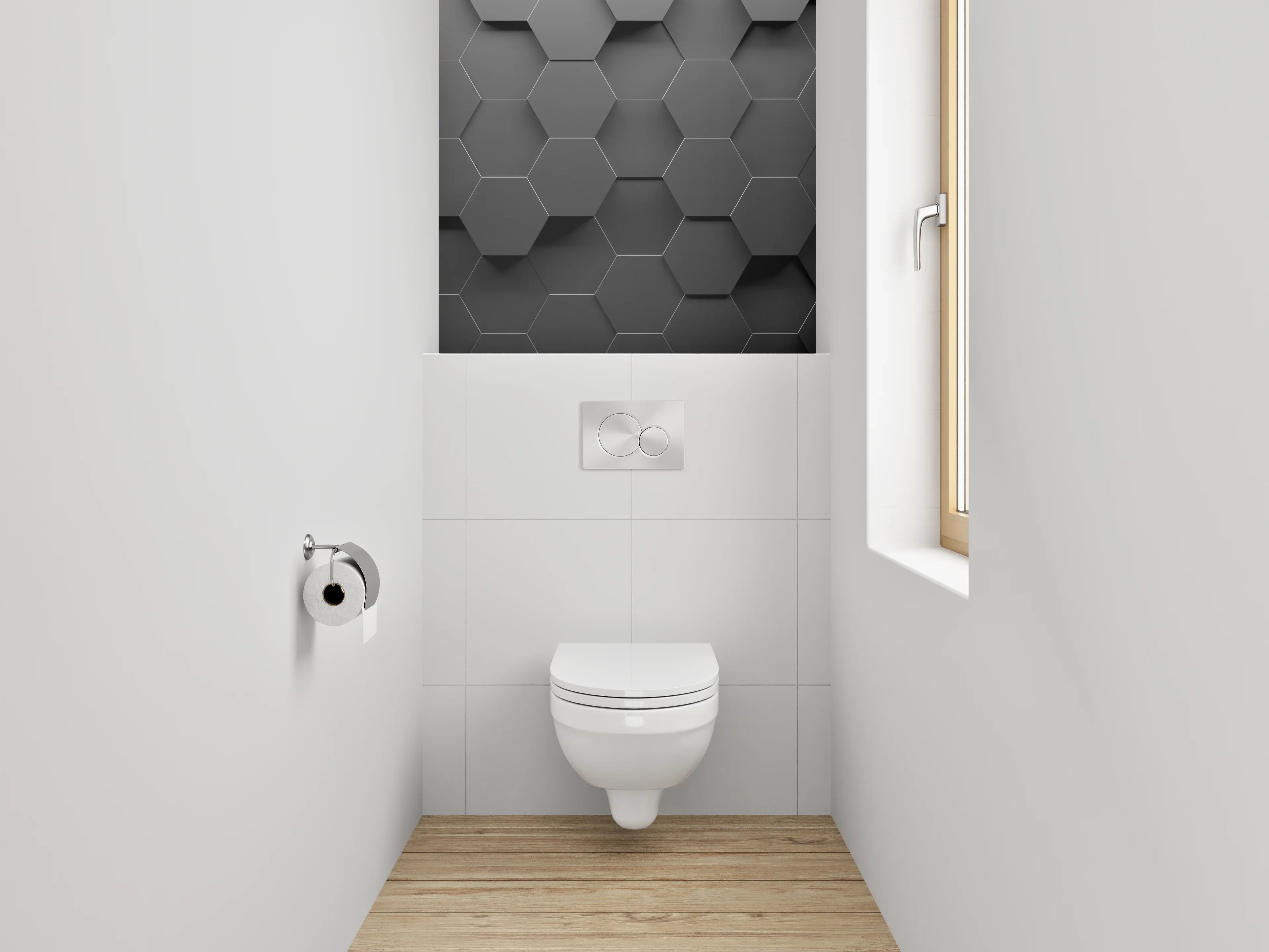 WC-Rückwand - Hexagon 3D Schwarz Grau Modern