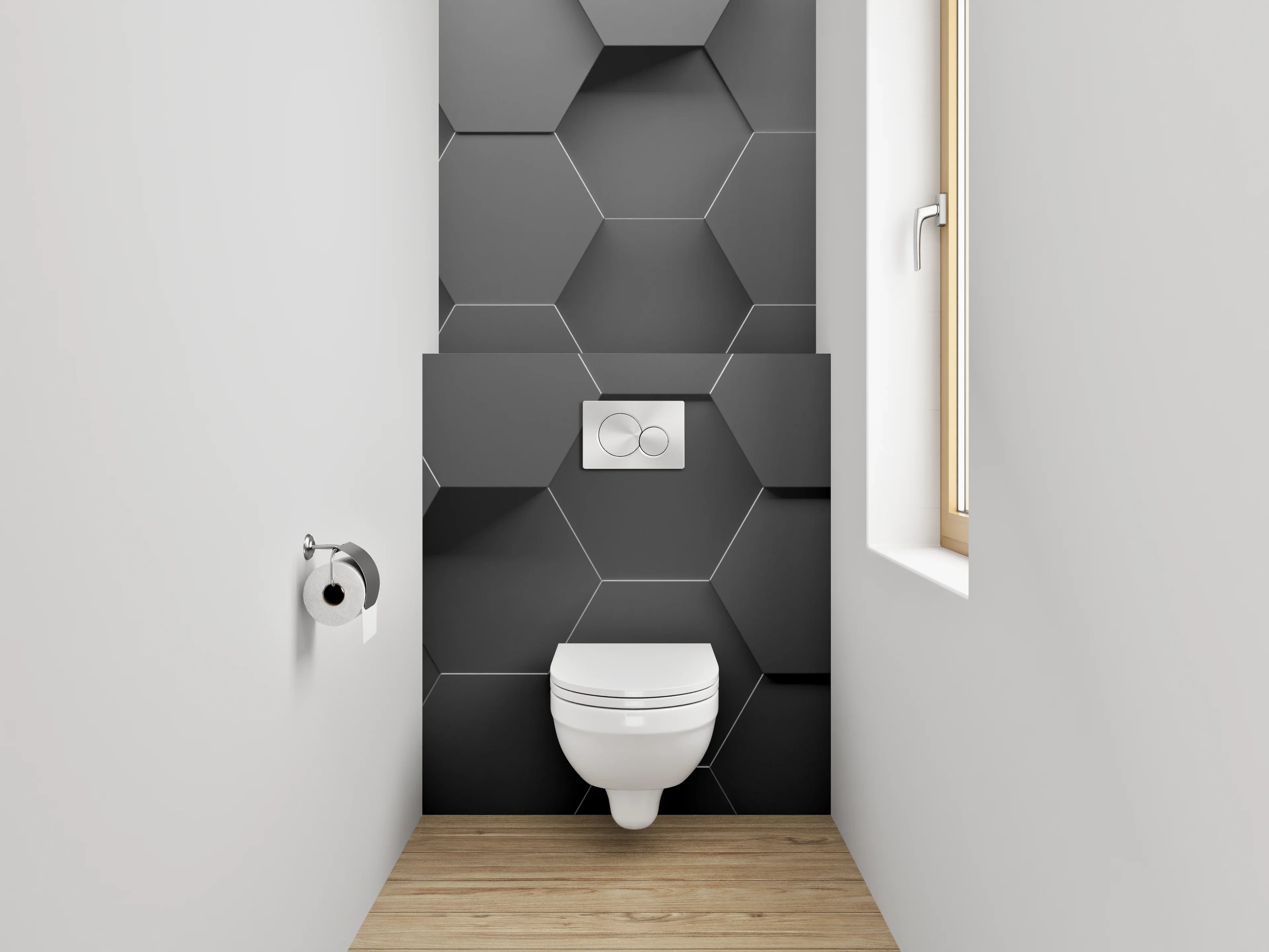 WC-Rückwand - Hexagon 3D Schwarz Grau Modern