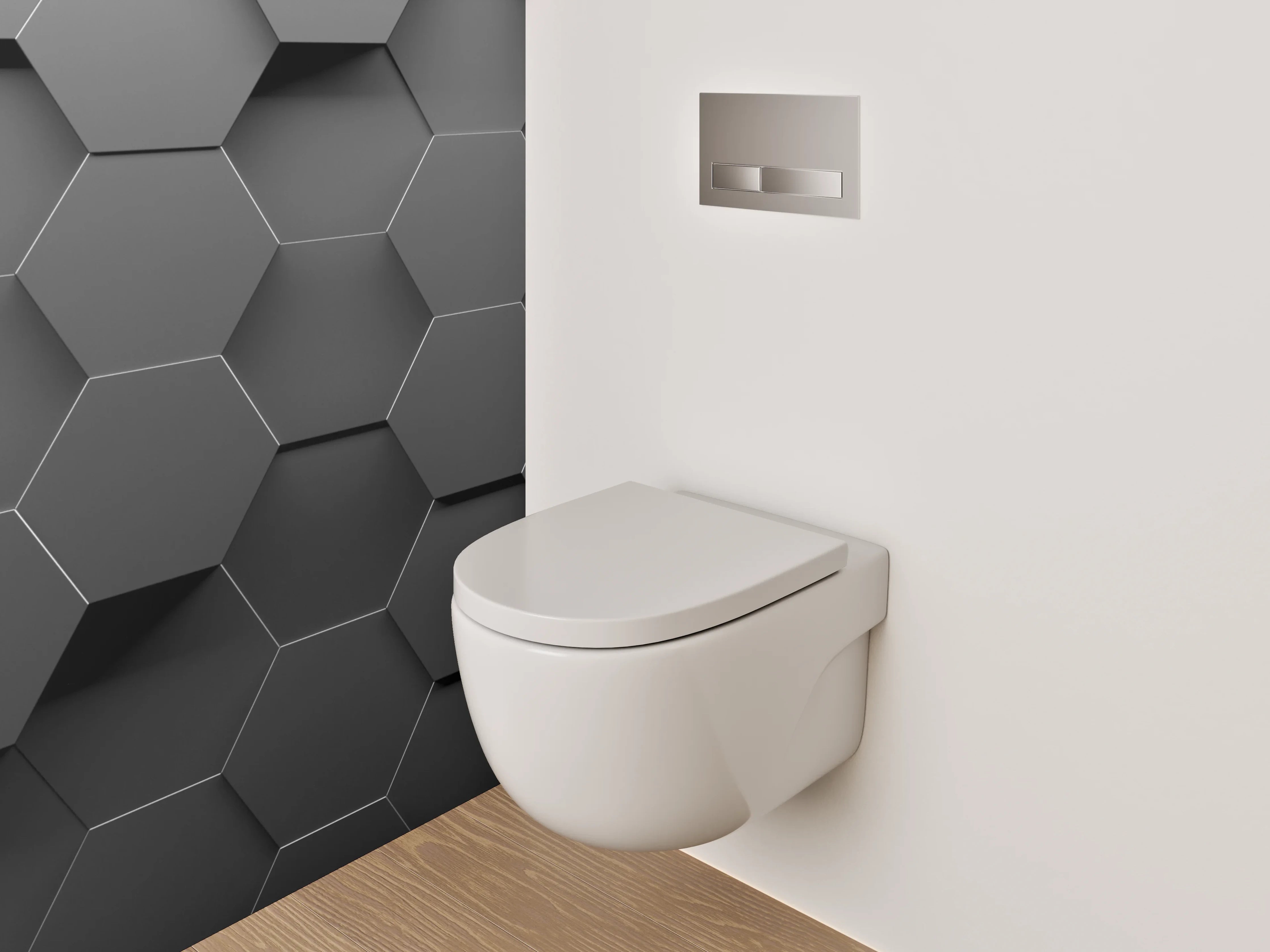 WC-Rückwand - Hexagon 3D Schwarz Grau Modern