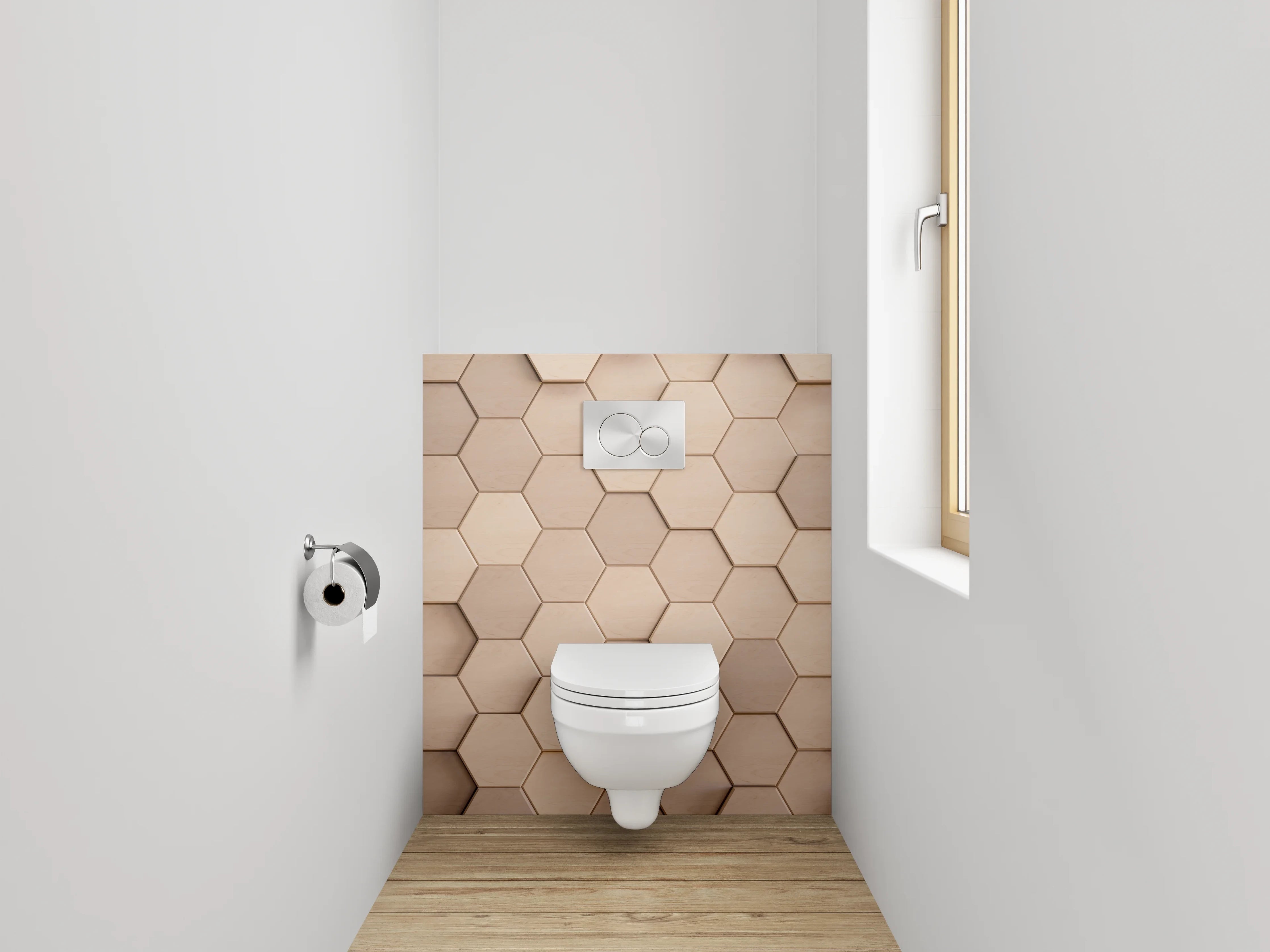 WC-Rückwand - Hexagon Fliesen 3D Optik Beige