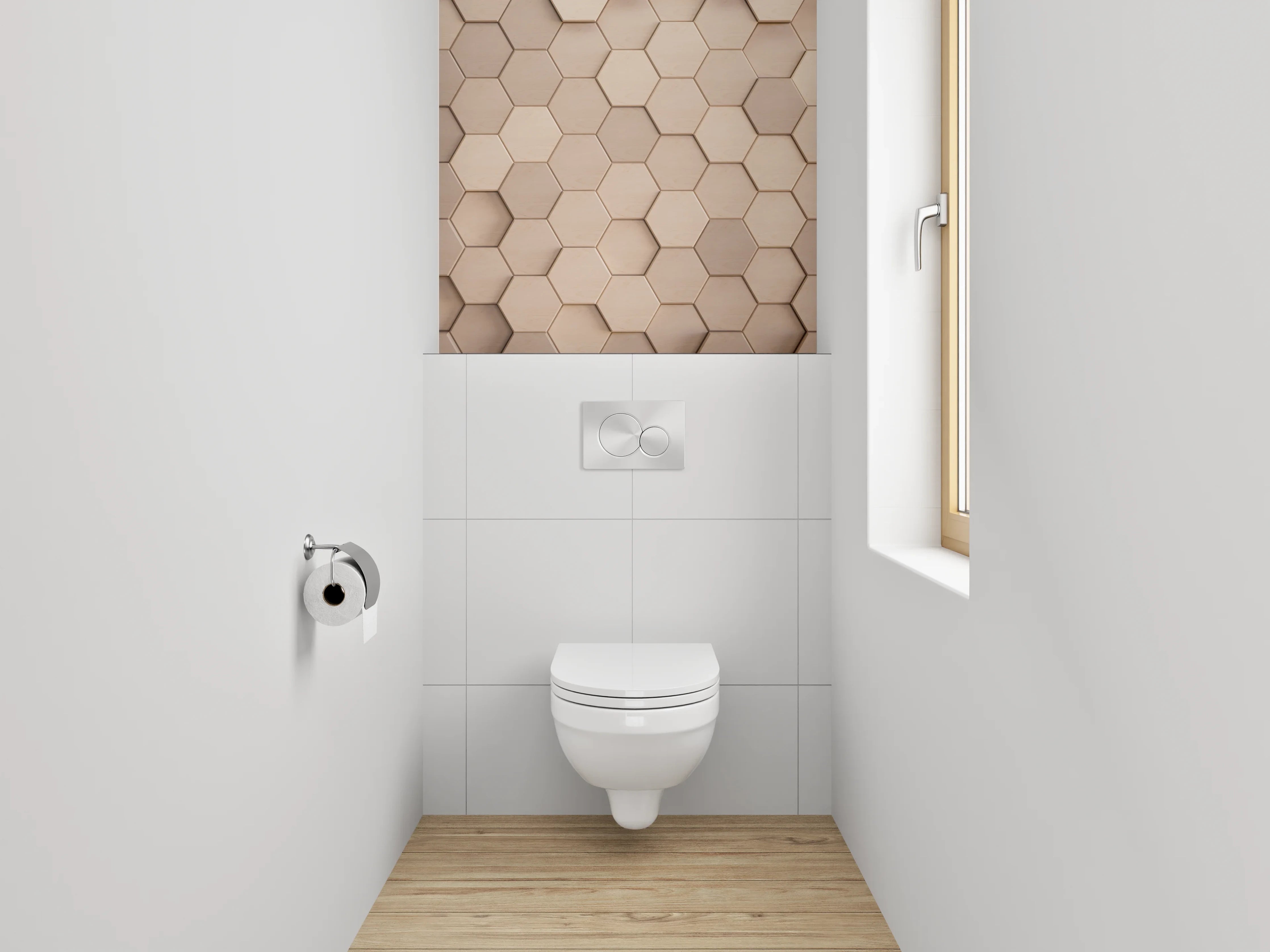 WC-Rückwand - Hexagon Fliesen 3D Optik Beige