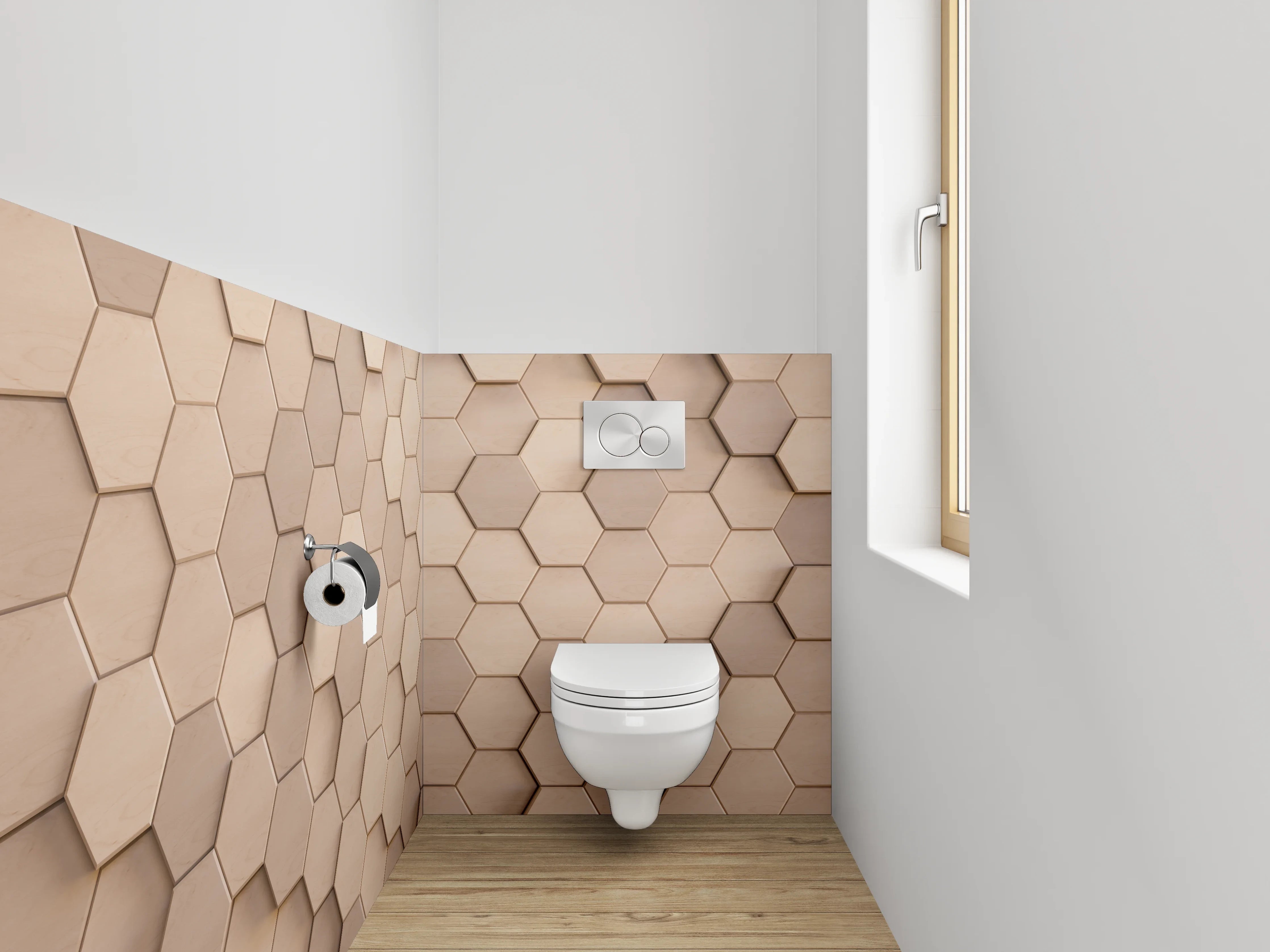 WC-Rückwand - Hexagon Fliesen 3D Optik Beige