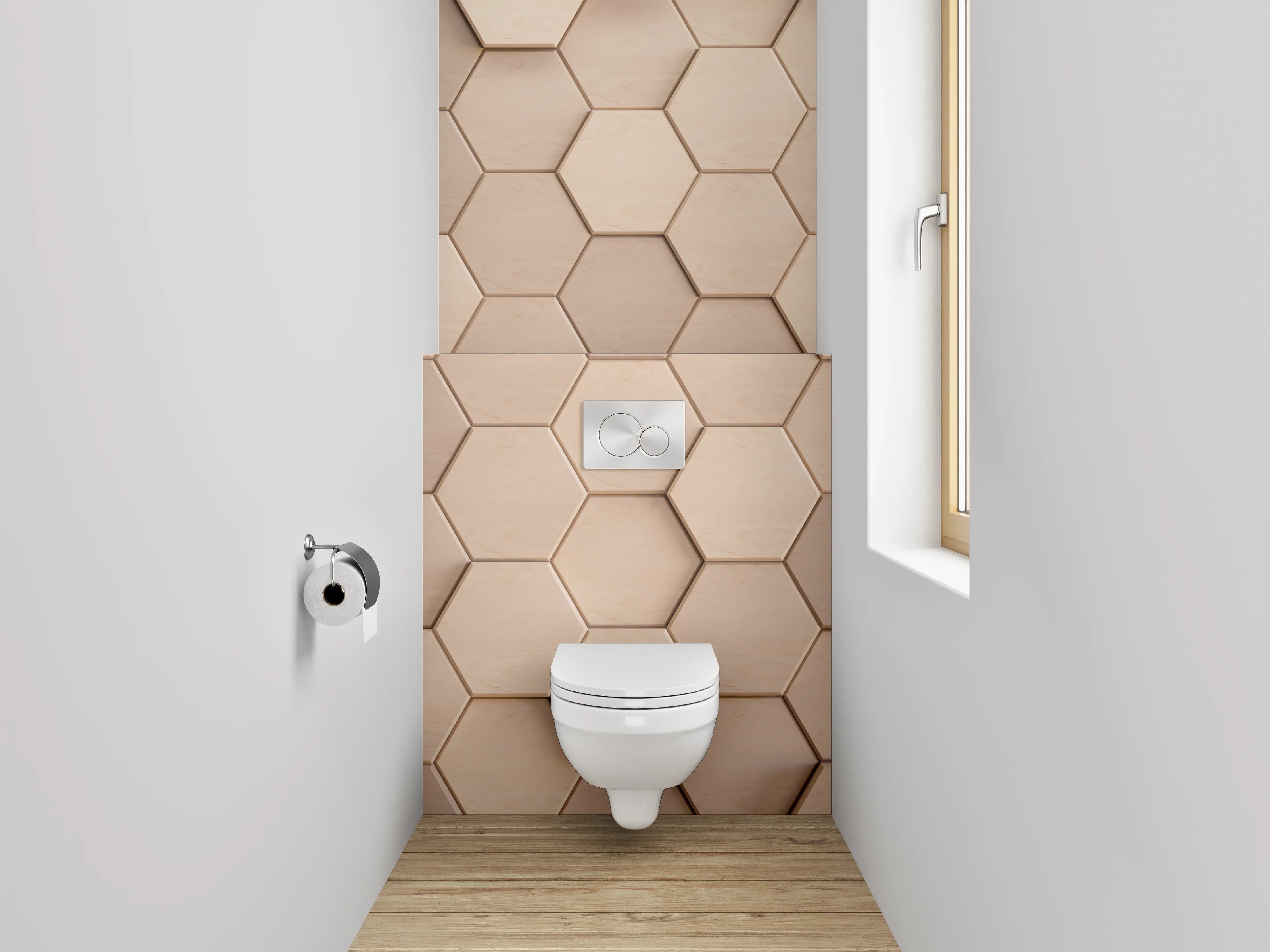 WC-Rückwand - Hexagon Fliesen 3D Optik Beige
