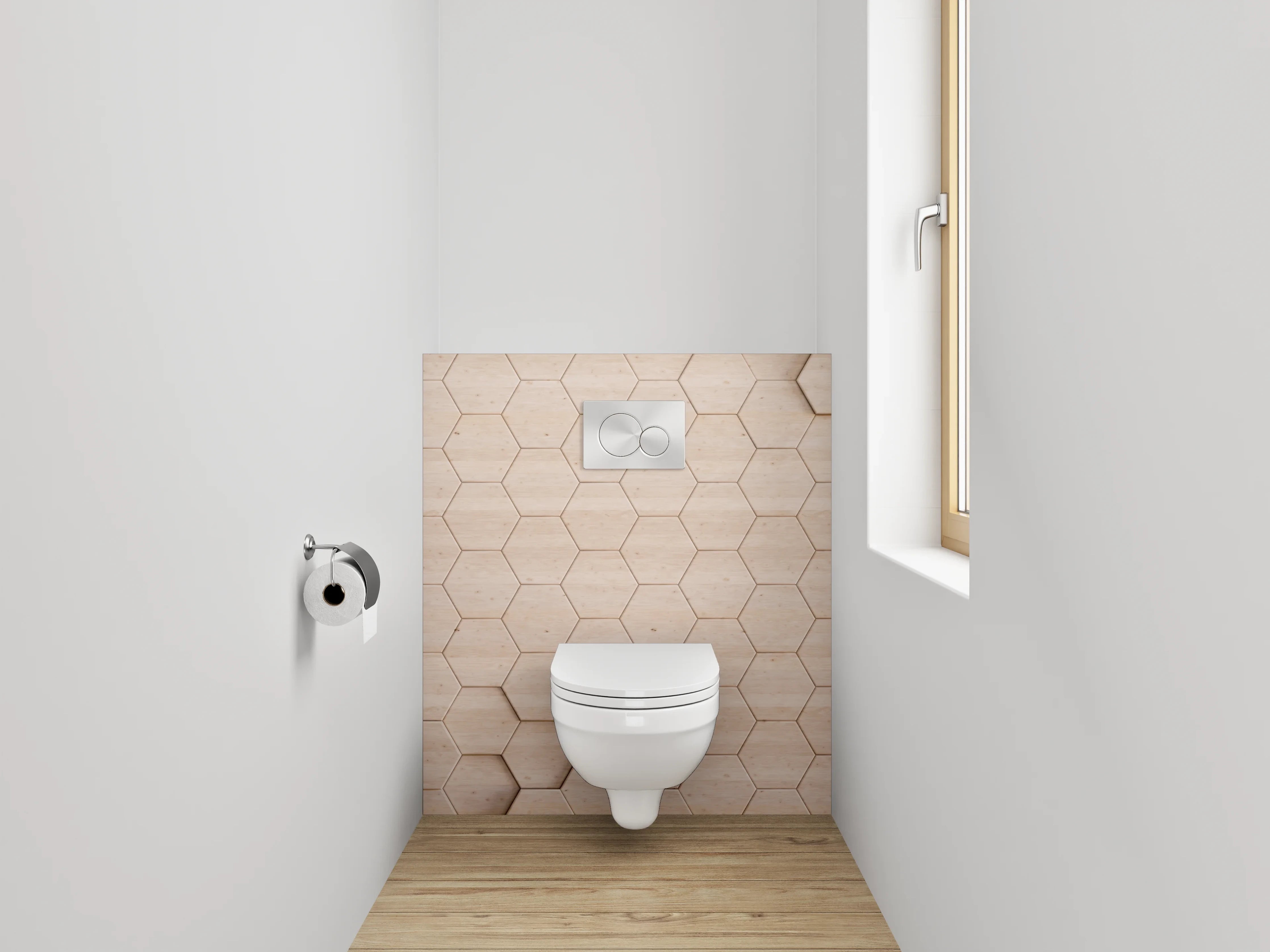 WC-Rückwand - Hexagon Holz Mosaik Wanddekor