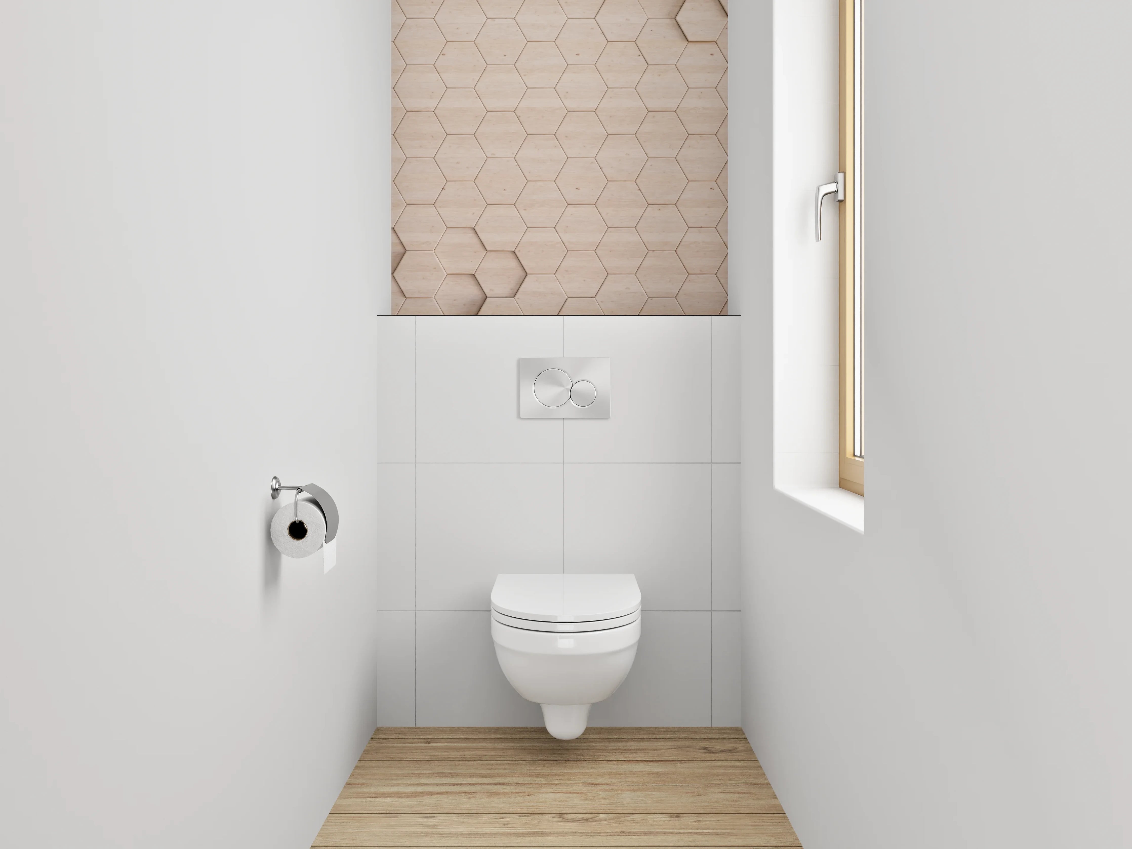 WC-Rückwand - Hexagon Holz Mosaik Wanddekor