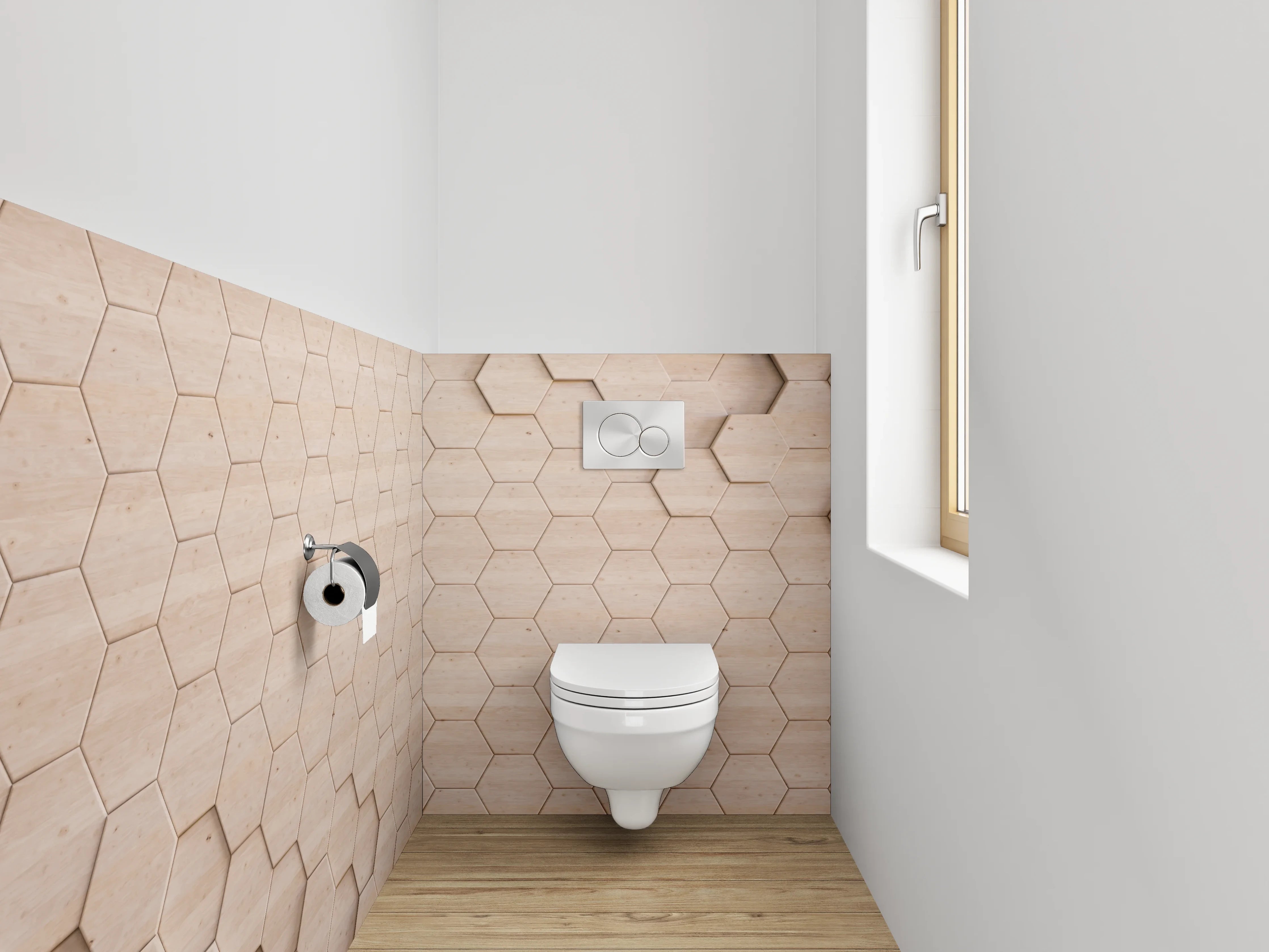 WC-Rückwand - Hexagon Holz Mosaik Wanddekor