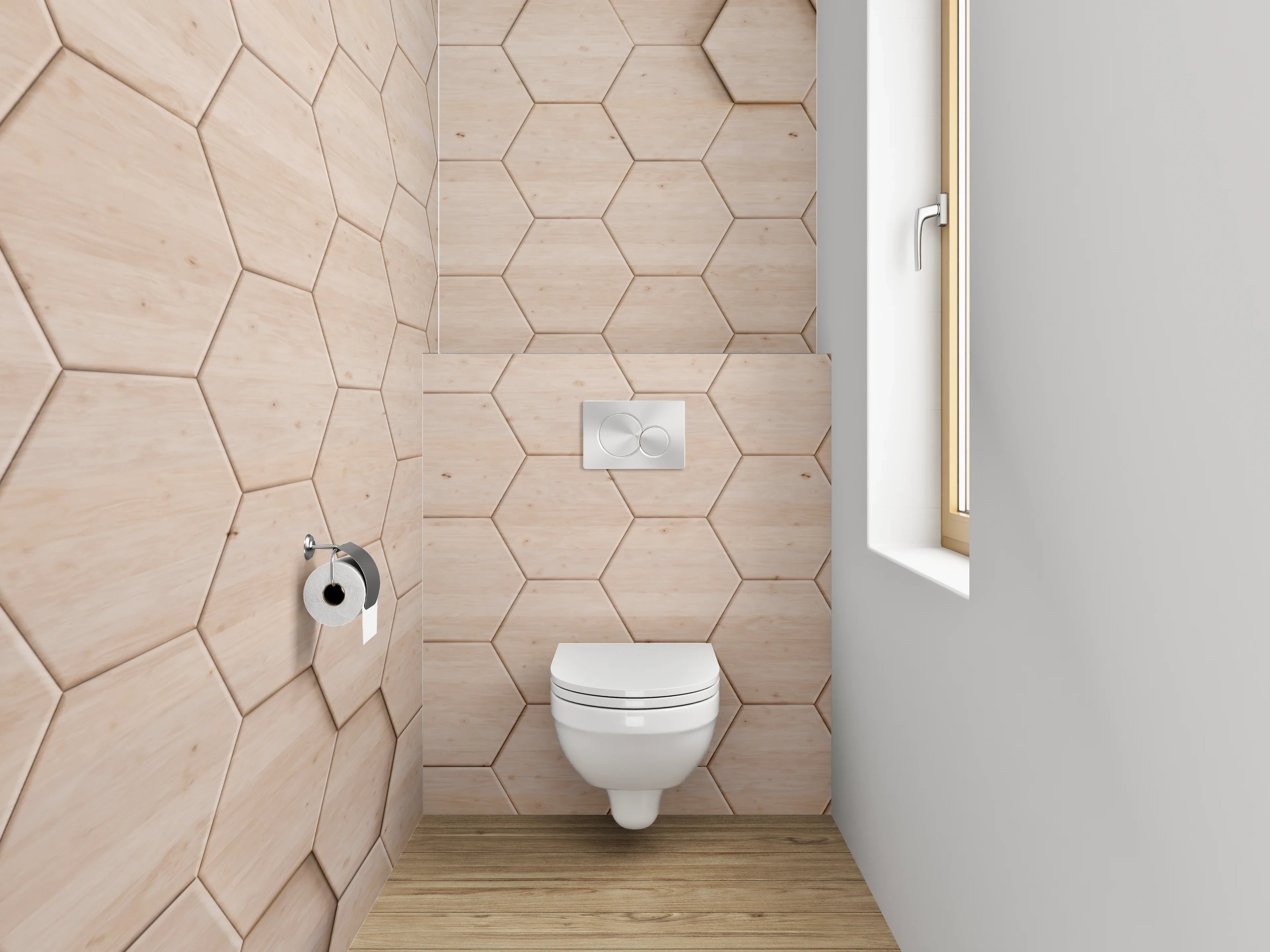 WC-Rückwand - Hexagon Holz Mosaik Wanddekor