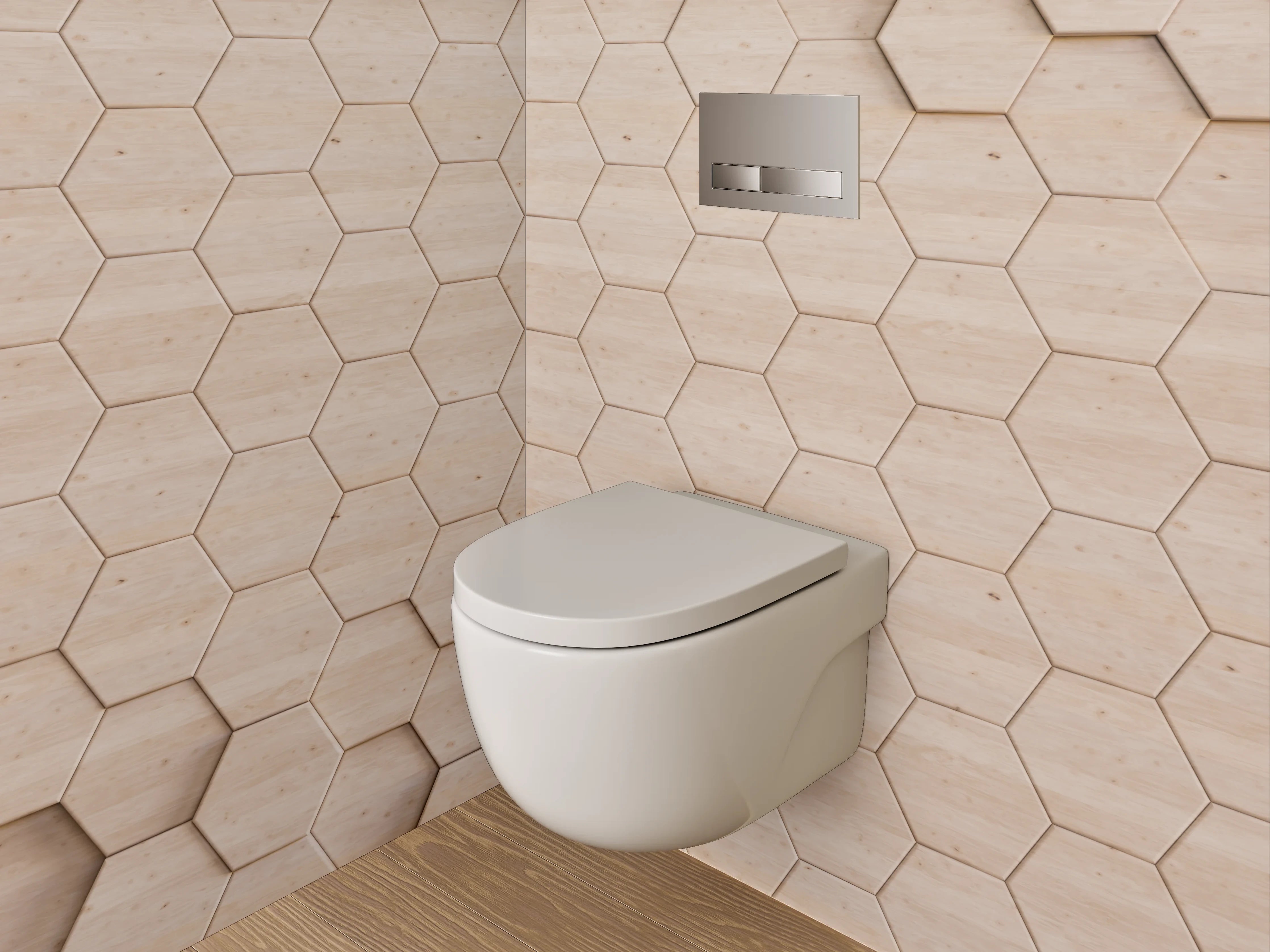WC-Rückwand - Hexagon Holz Mosaik Wanddekor