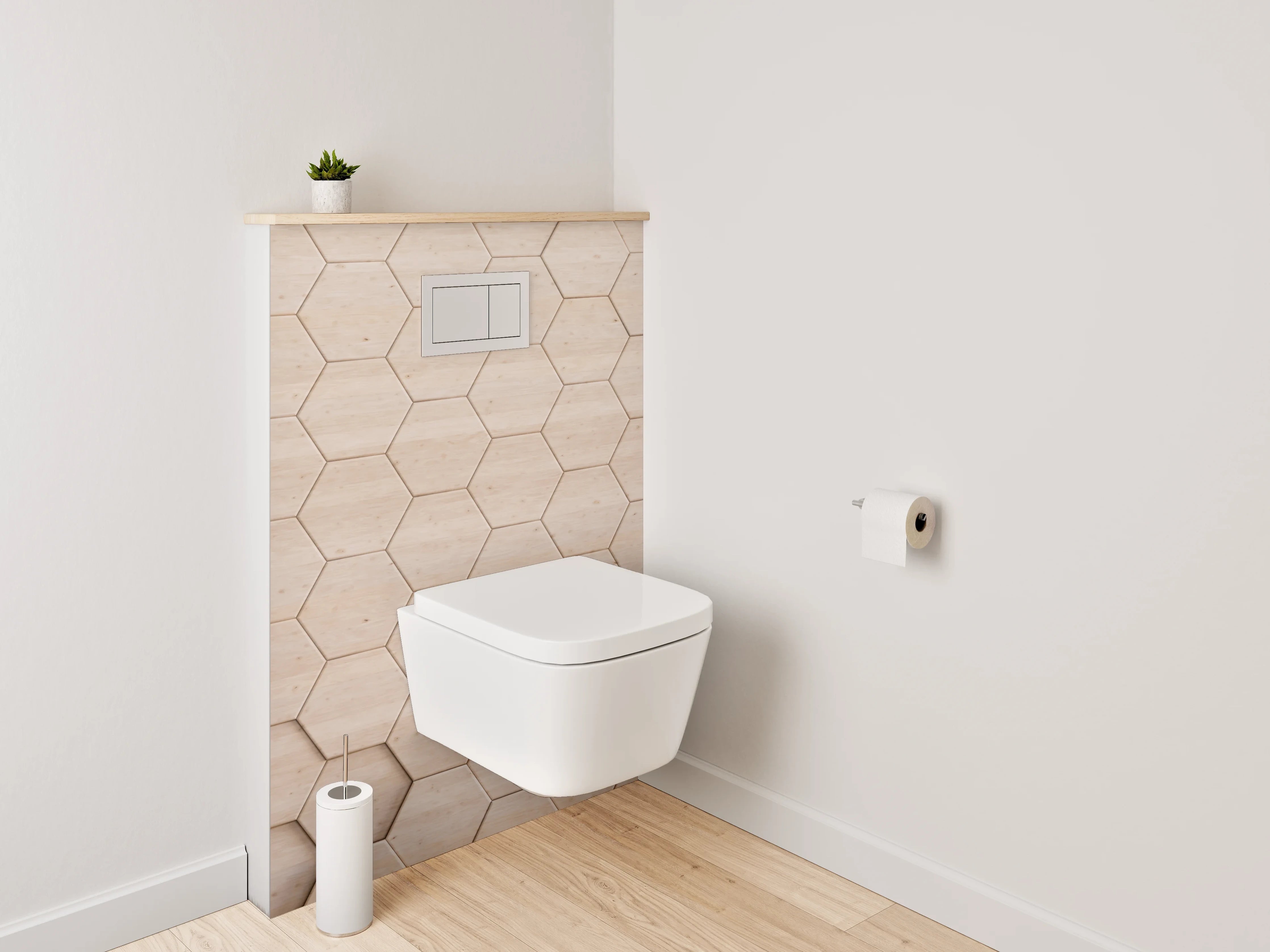 WC-Rückwand - Hexagon Holz Mosaik Wanddekor
