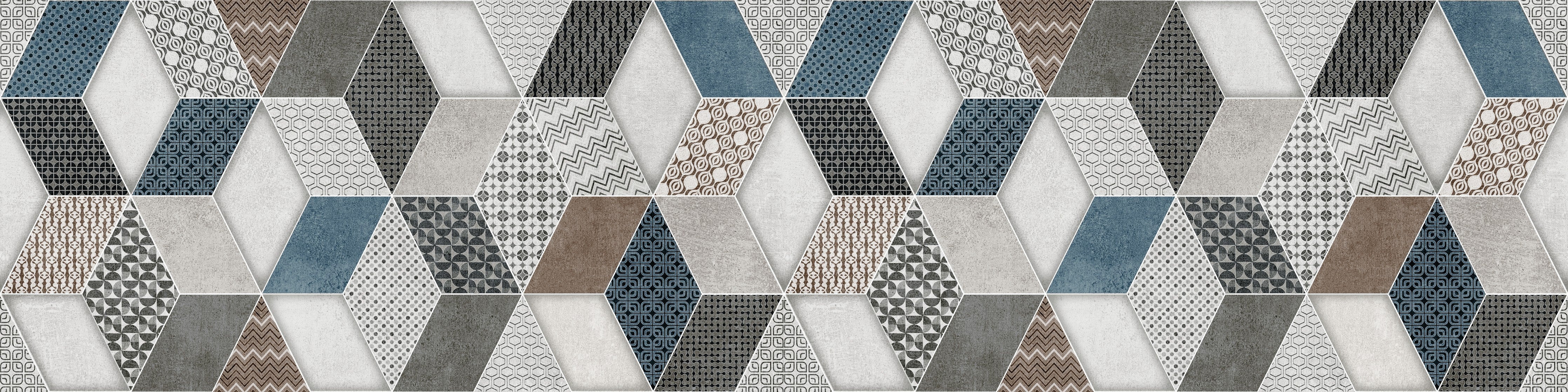 WC-Rückwand-Hexagon Mosaik Fliesen Blau Grau