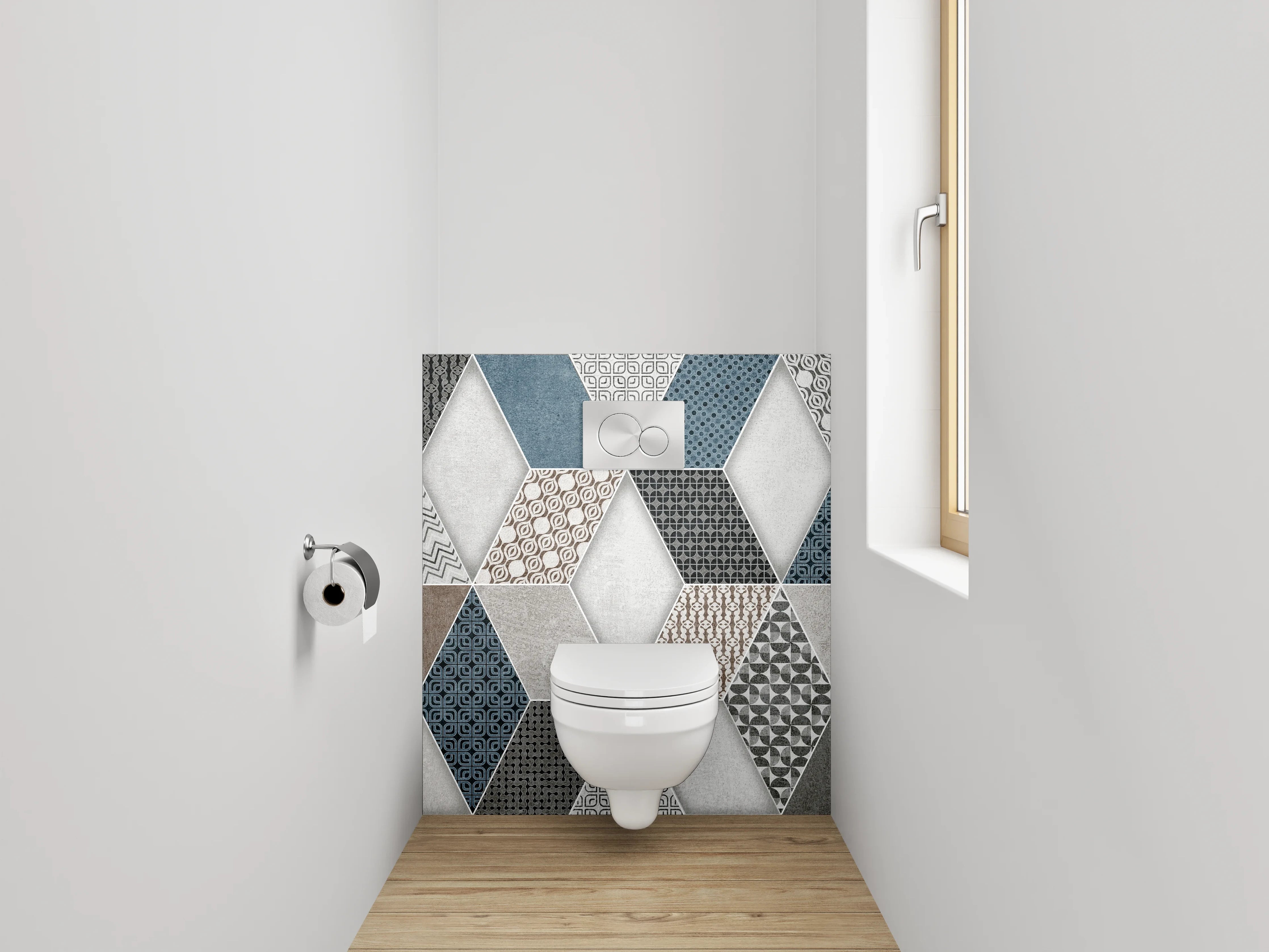 WC-Rückwand - Hexagon Mosaik Fliesen Blau Grau