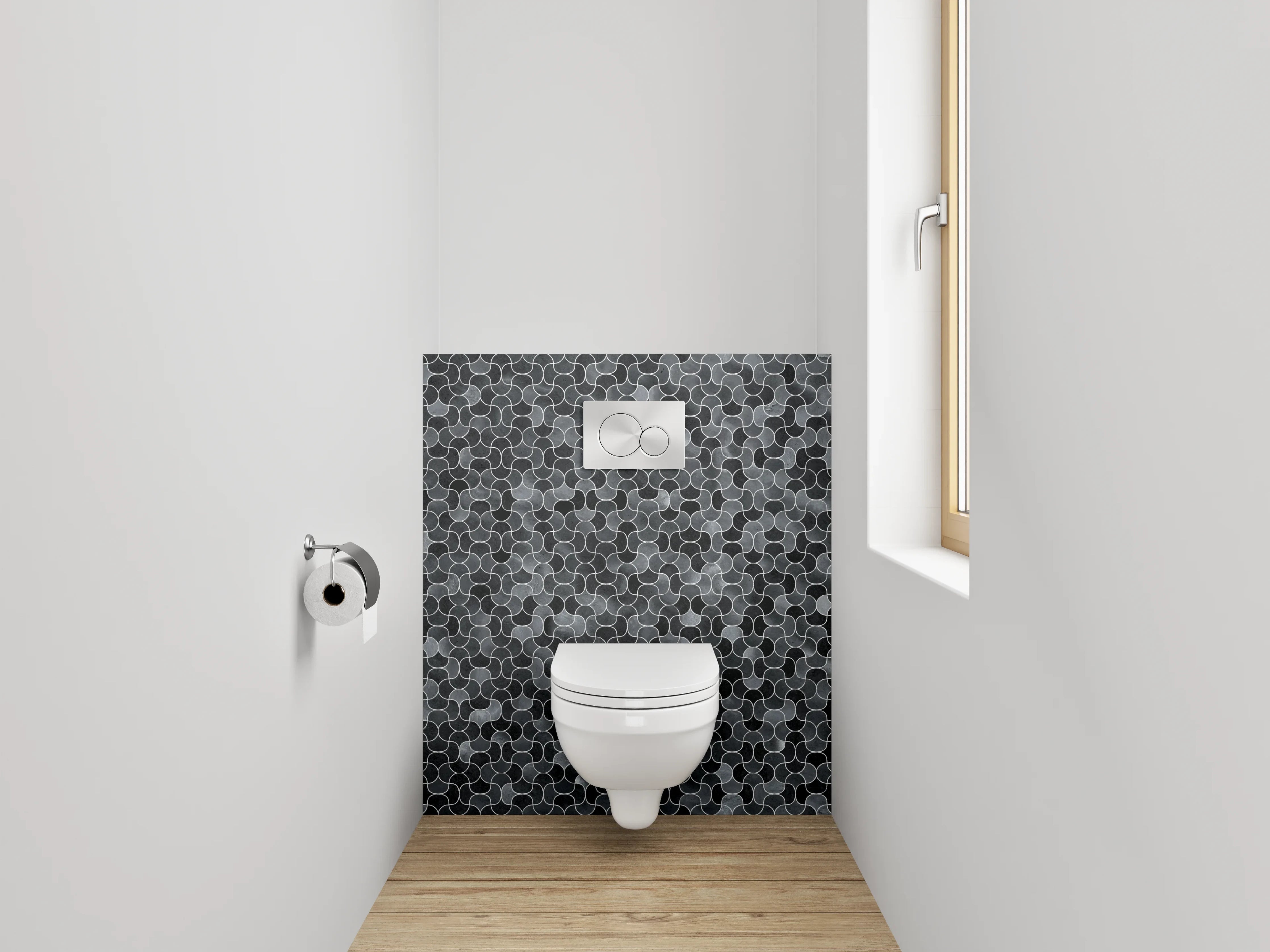 WC-Rückwand - Hexagon Mosaik Grau Schwarz Muster