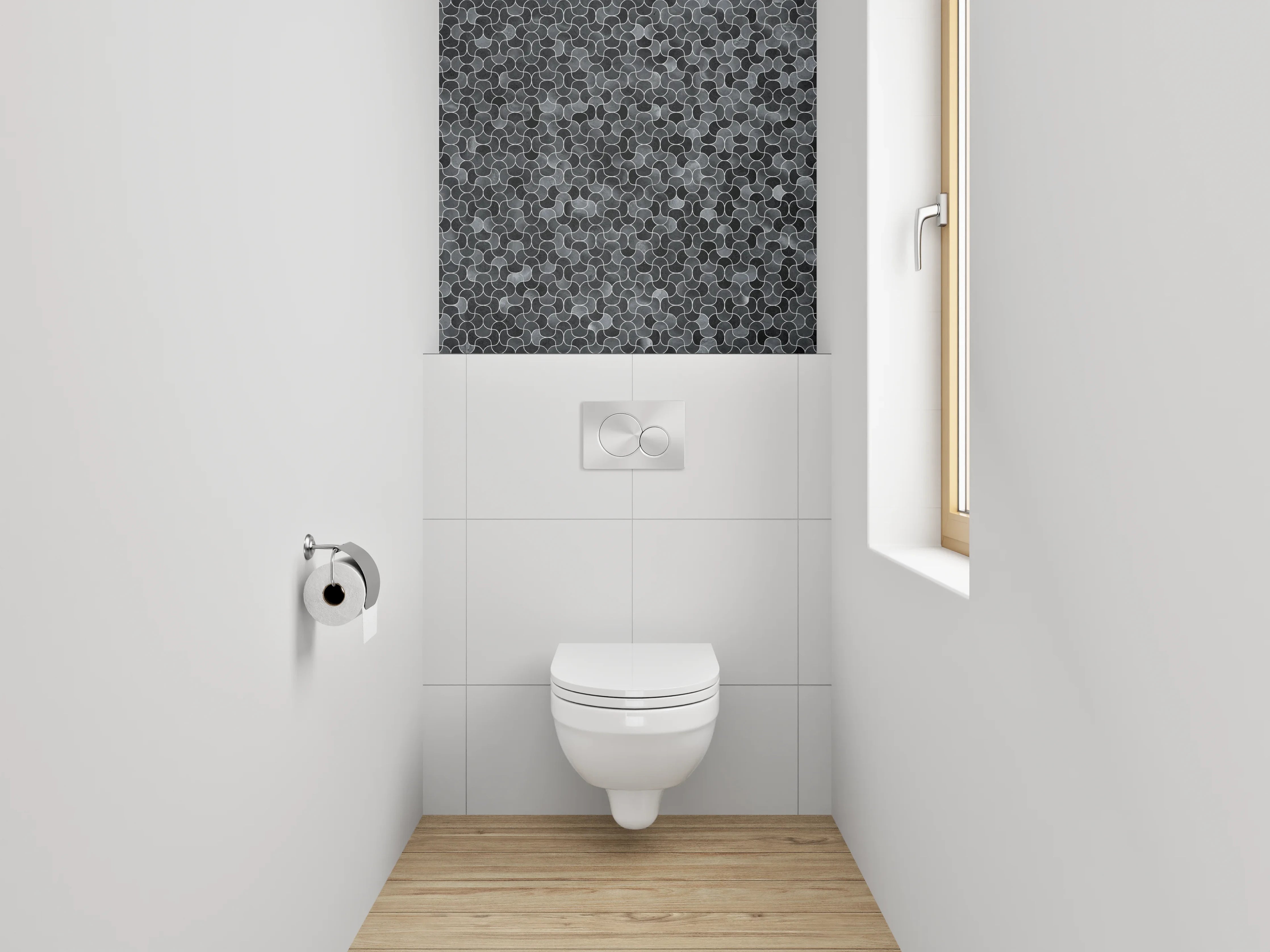 WC-Rückwand - Hexagon Mosaik Grau Schwarz Muster