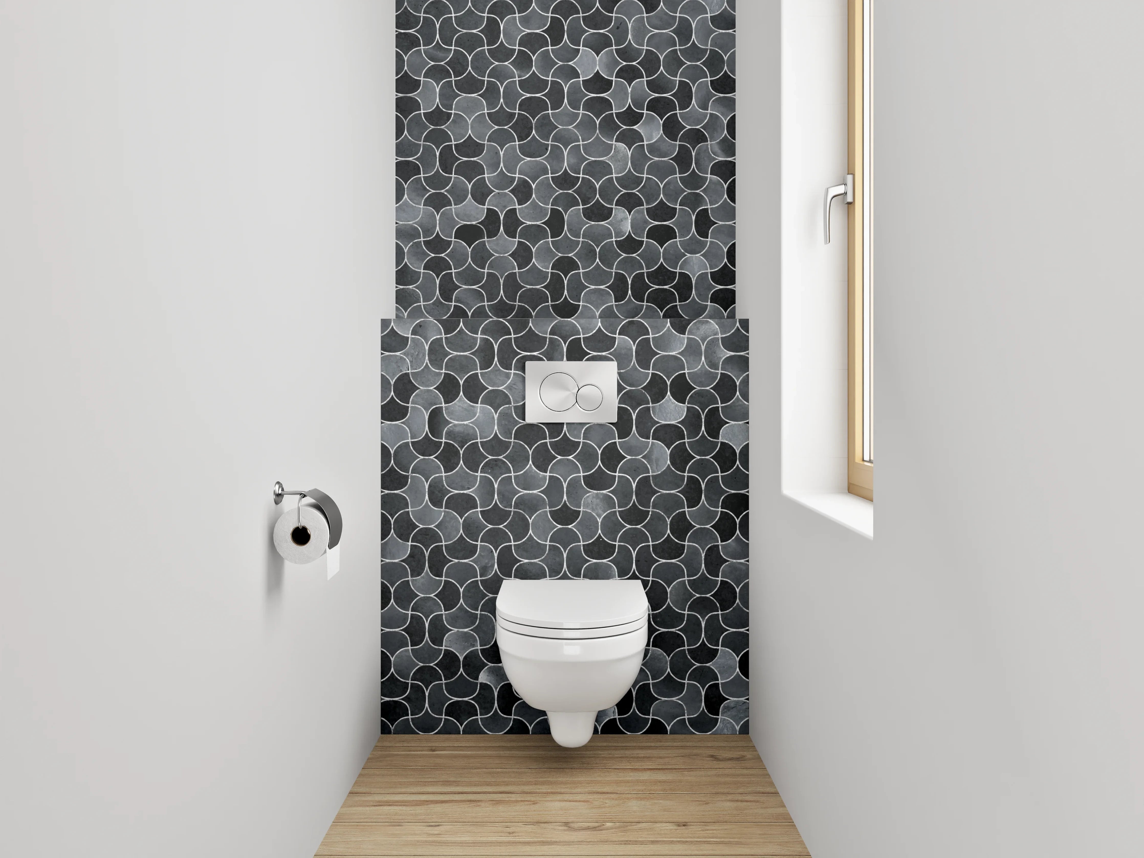 WC-Rückwand - Hexagon Mosaik Grau Schwarz Muster