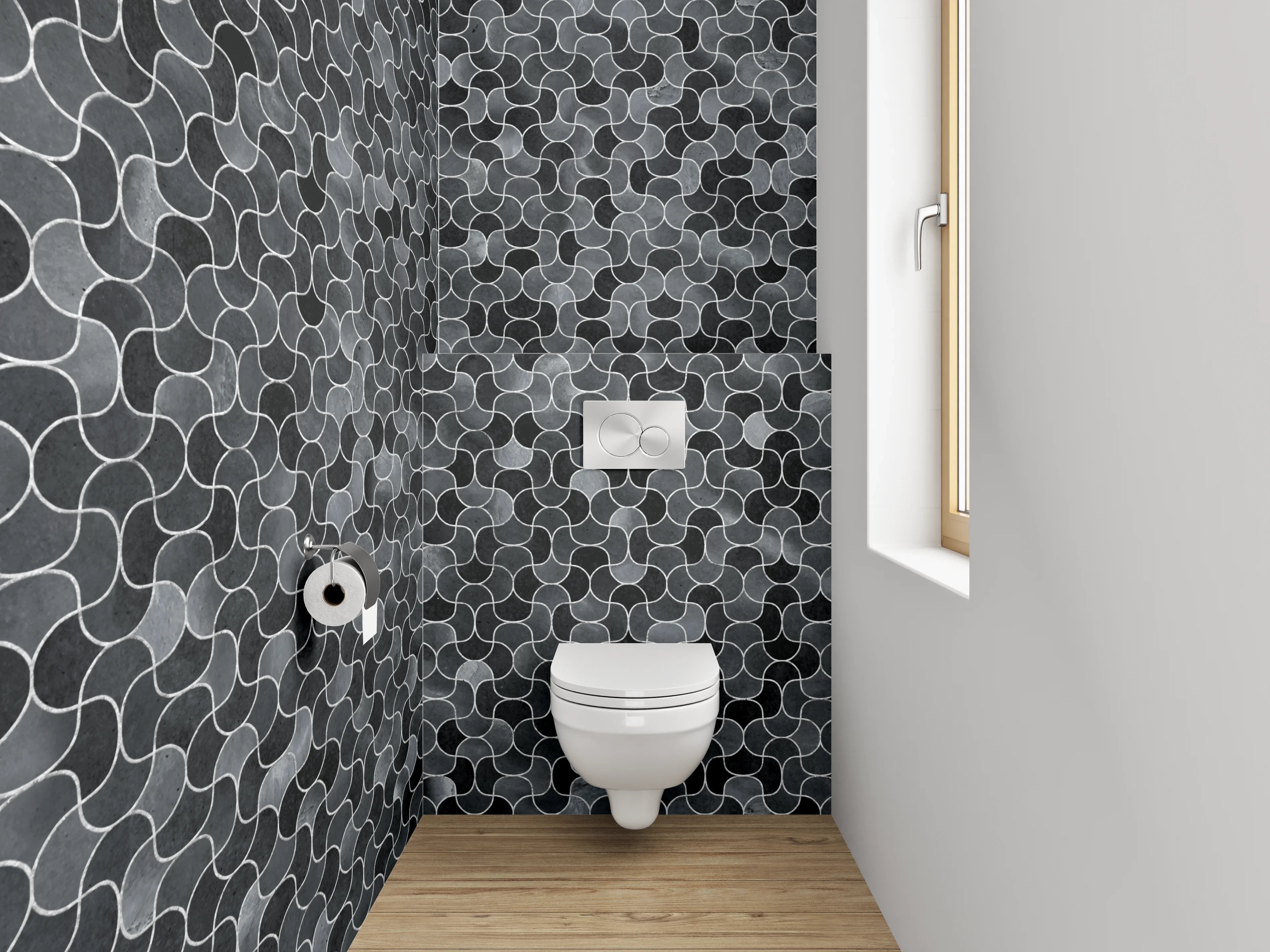 WC-Rückwand - Hexagon Mosaik Grau Schwarz Muster