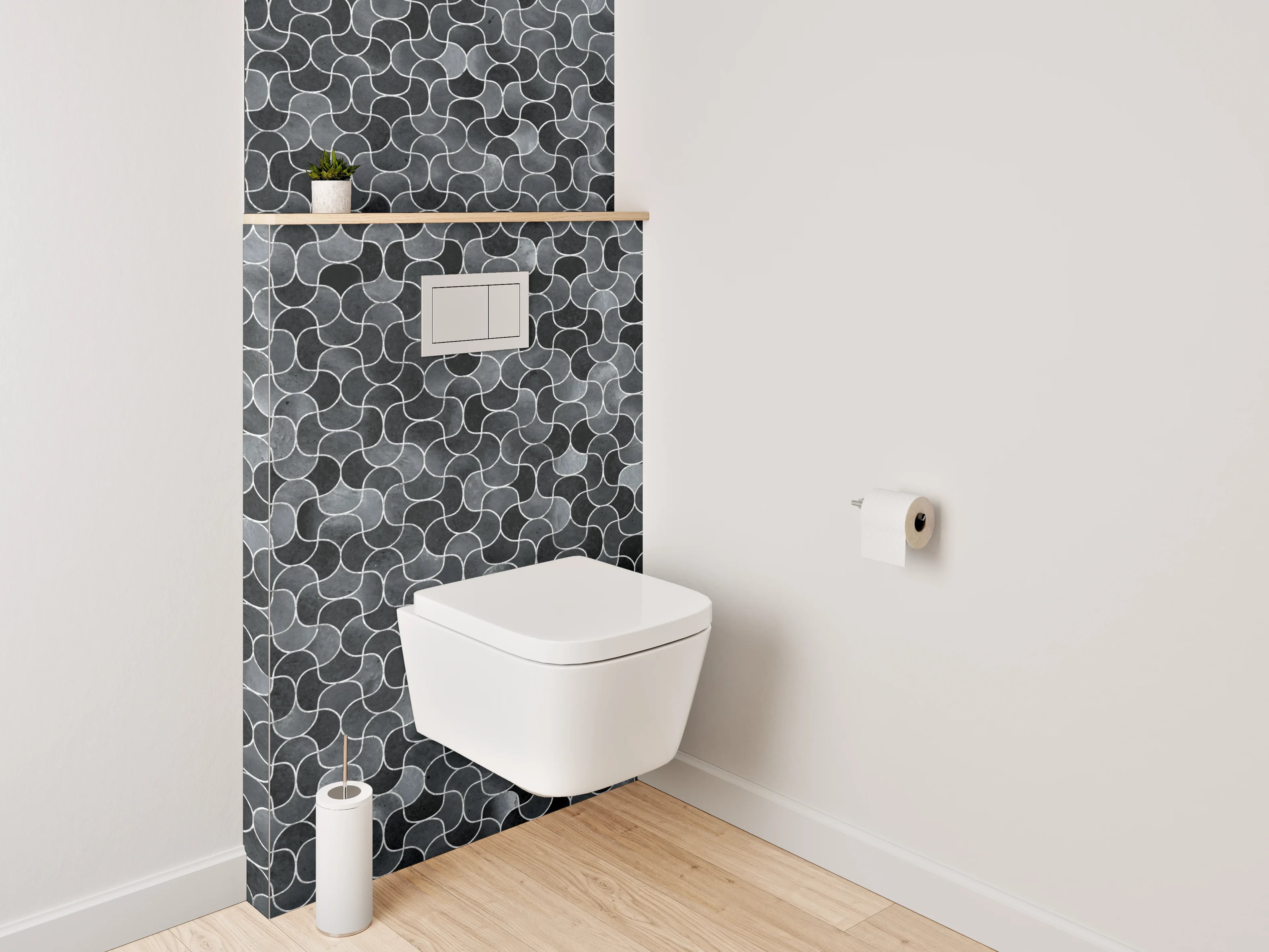 WC-Rückwand - Hexagon Mosaik Grau Schwarz Muster