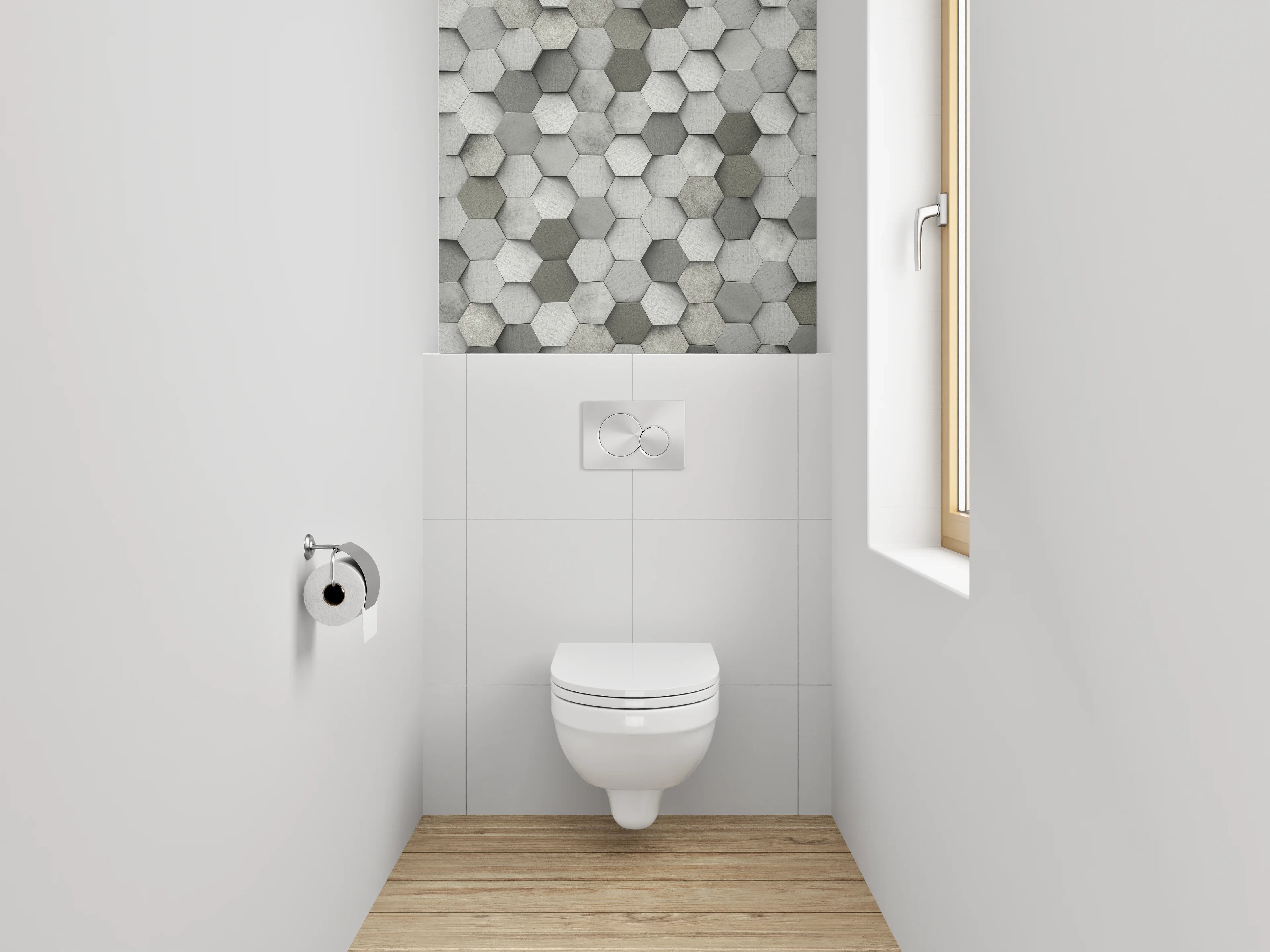 WC-Rückwand - Hexagon Mosaik Grau Weiß Modern