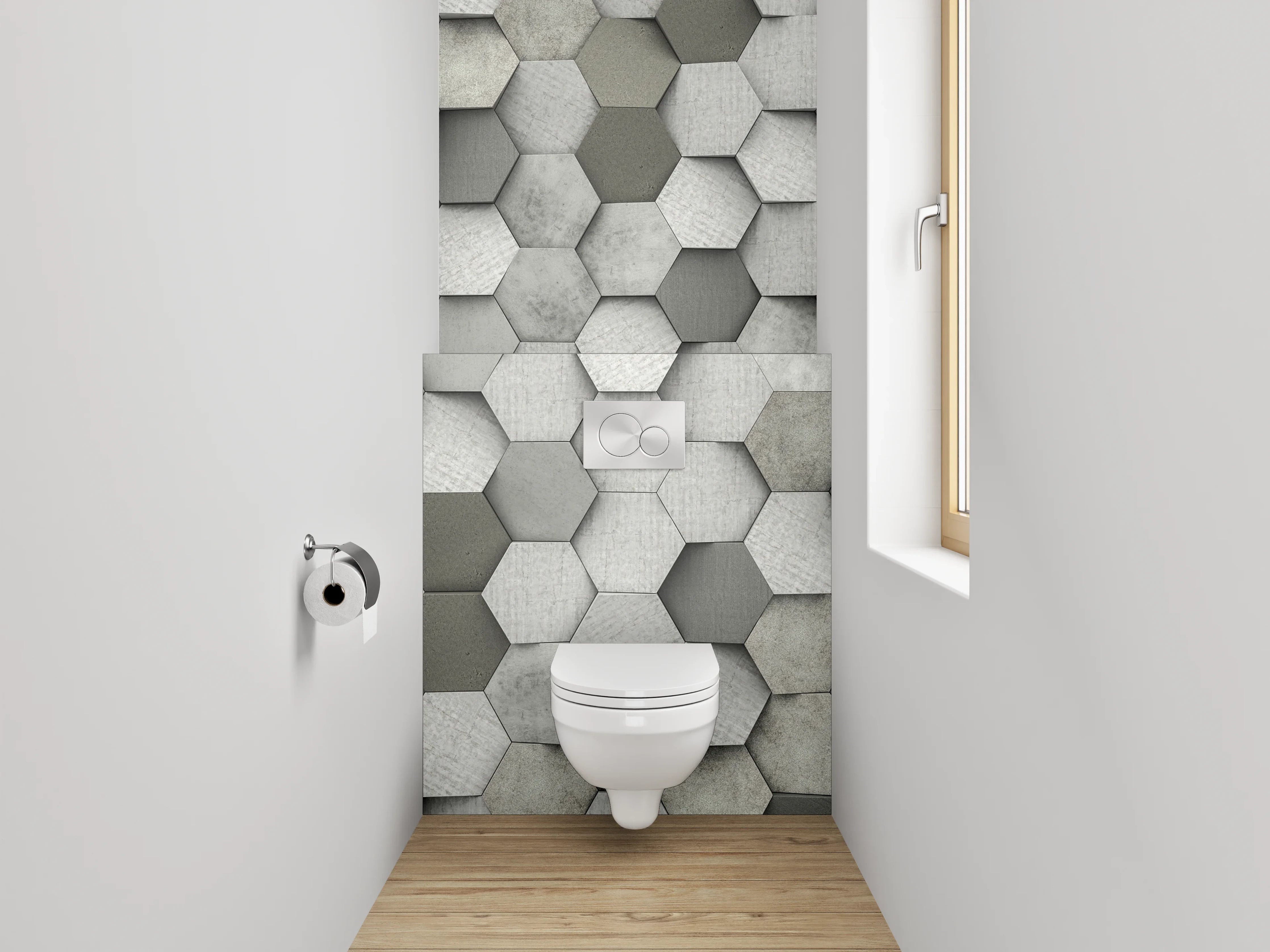 WC-Rückwand - Hexagon Mosaik Grau Weiß Modern