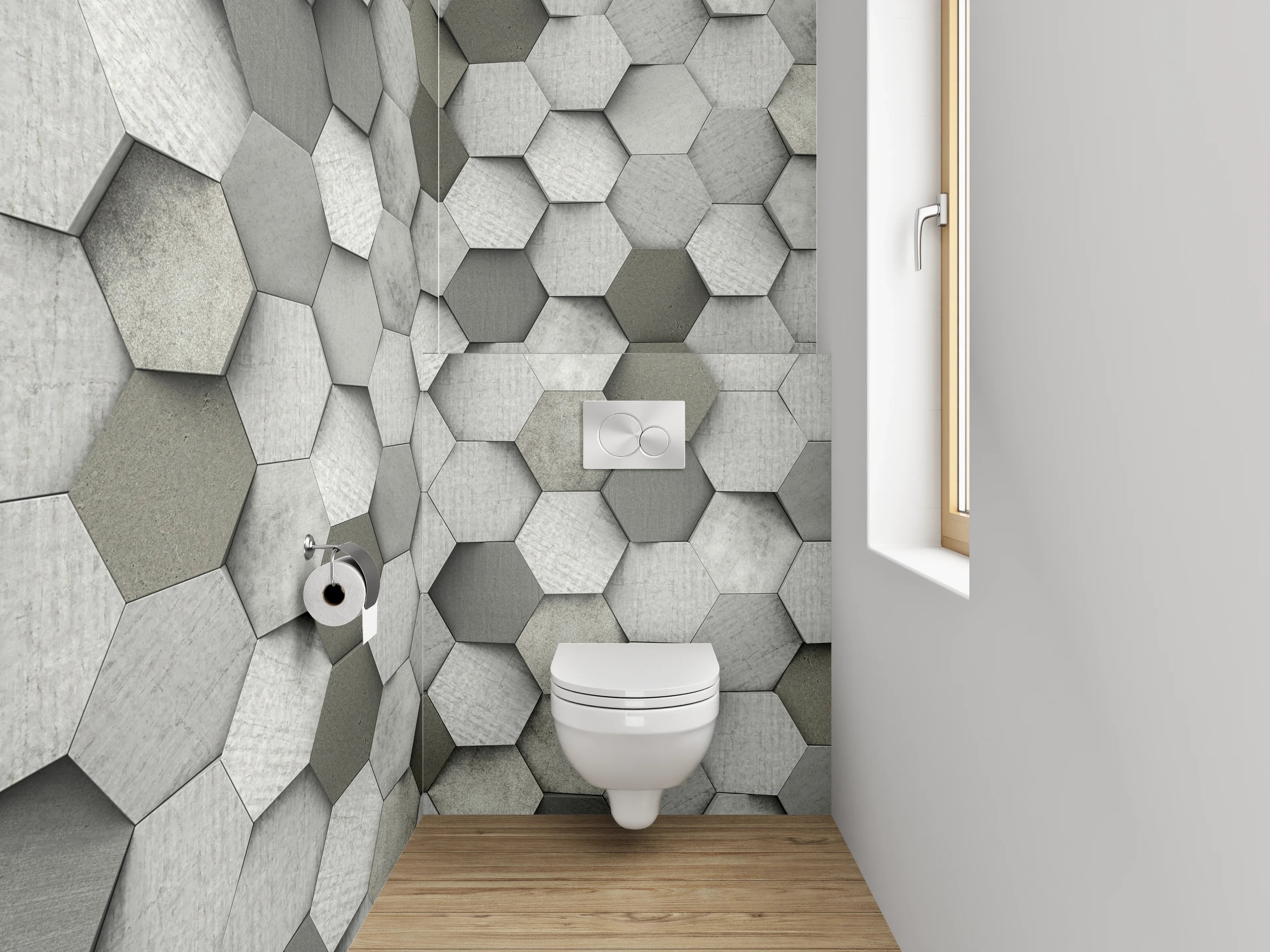 WC-Rückwand - Hexagon Mosaik Grau Weiß Modern