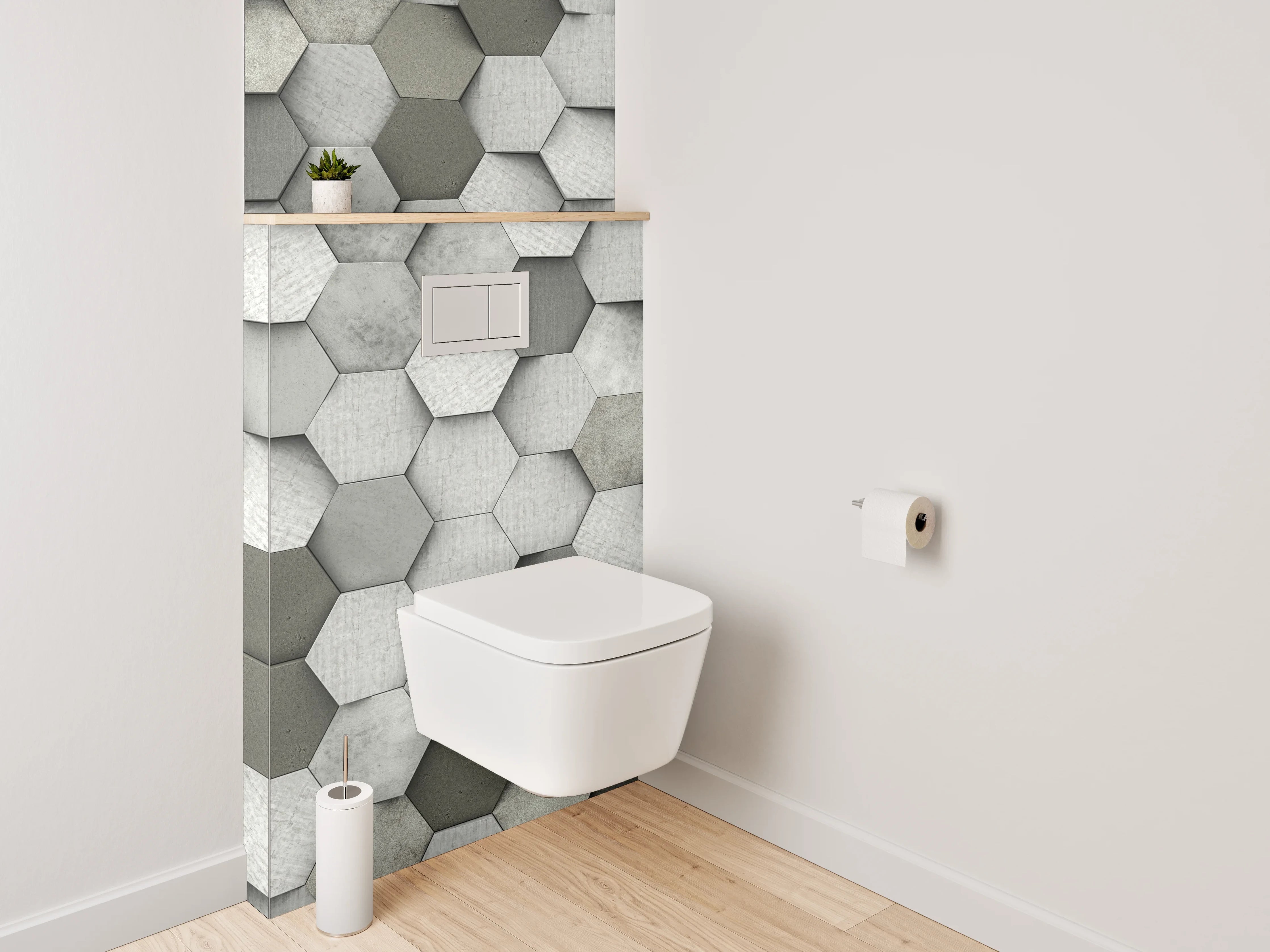 WC-Rückwand - Hexagon Mosaik Grau Weiß Modern