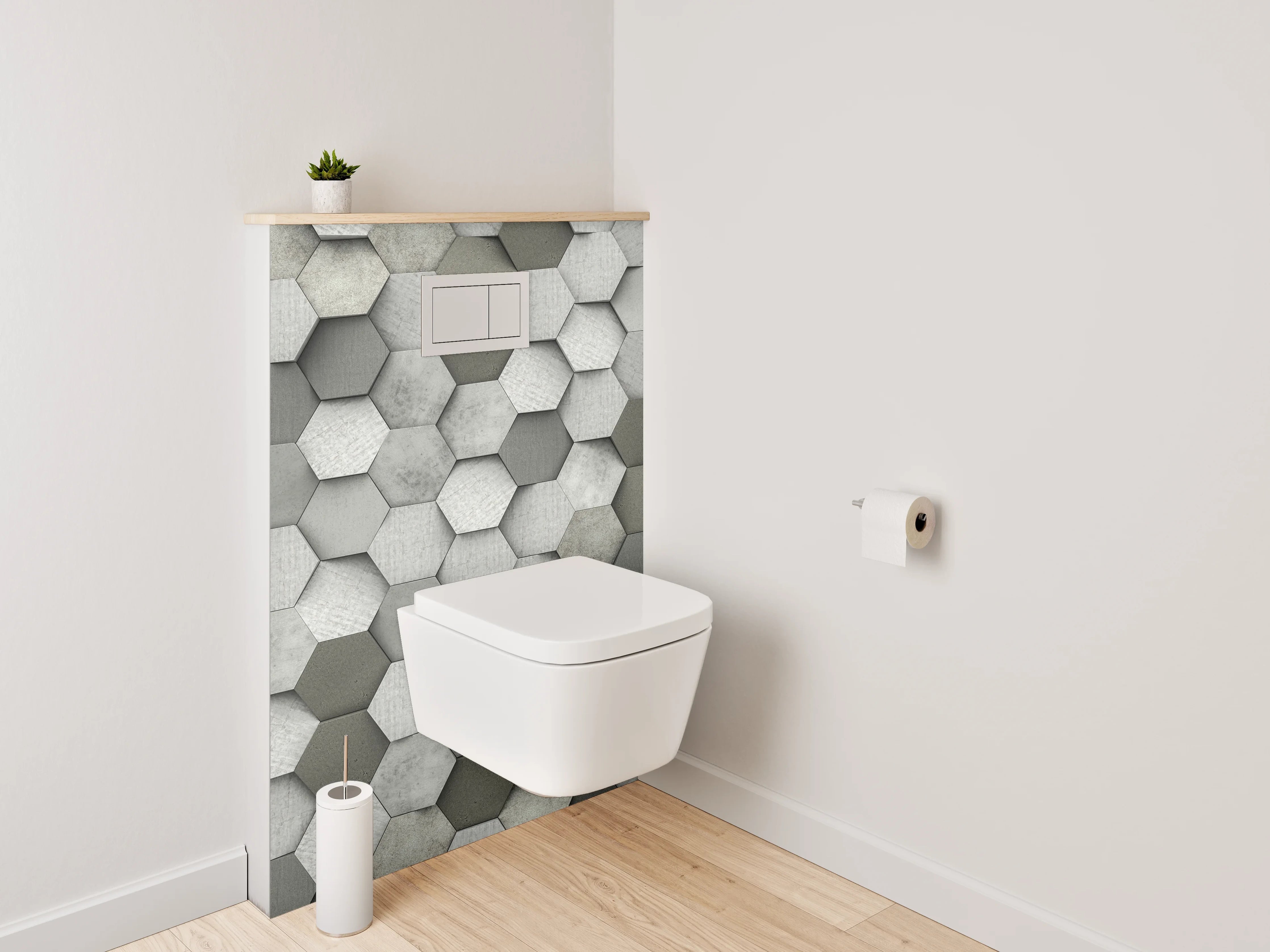 WC-Rückwand - Hexagon Mosaik Grau Weiß Modern