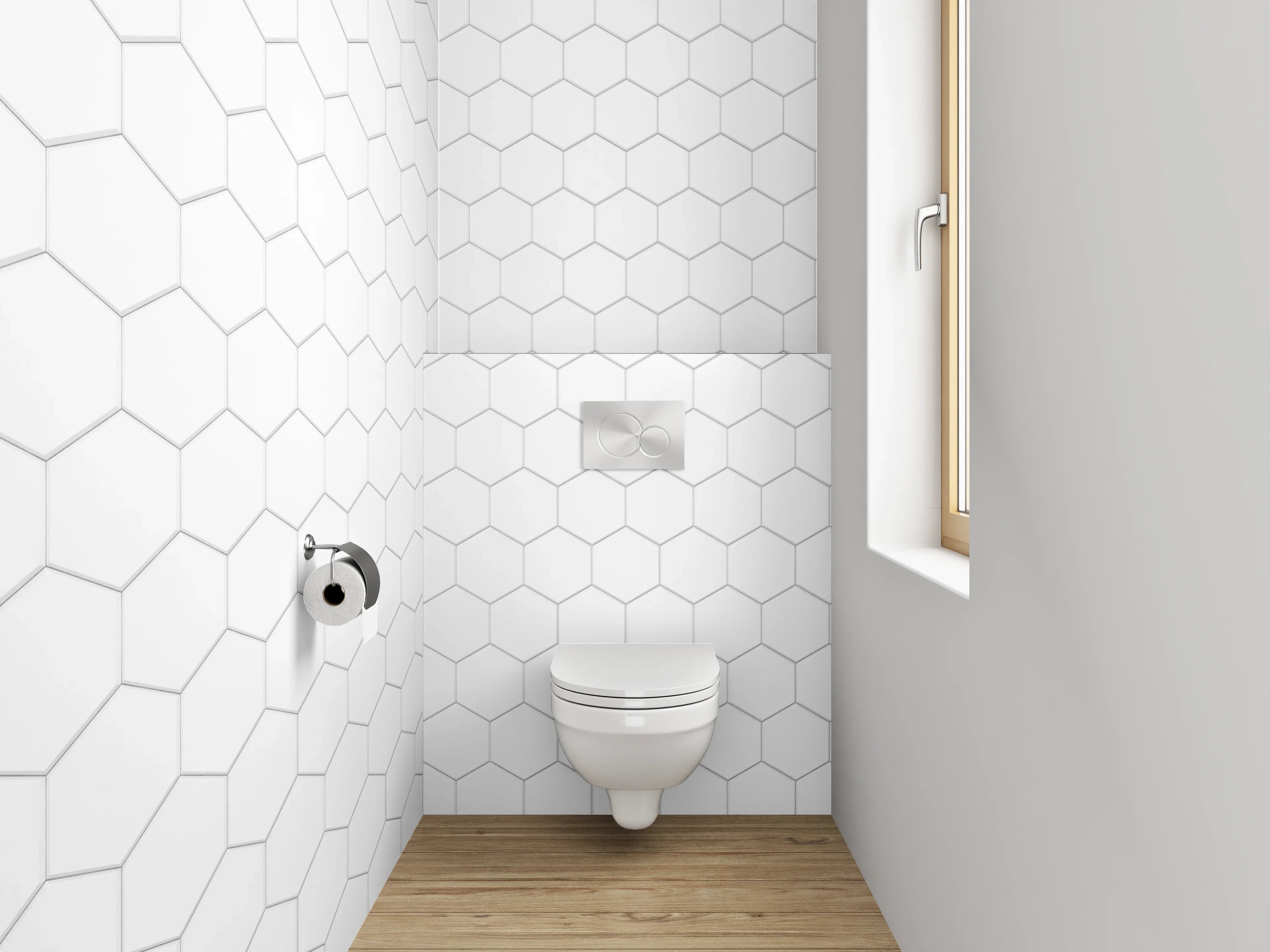 WC-Rückwand - Hexagon Mosaik Weiß Grau Fliese