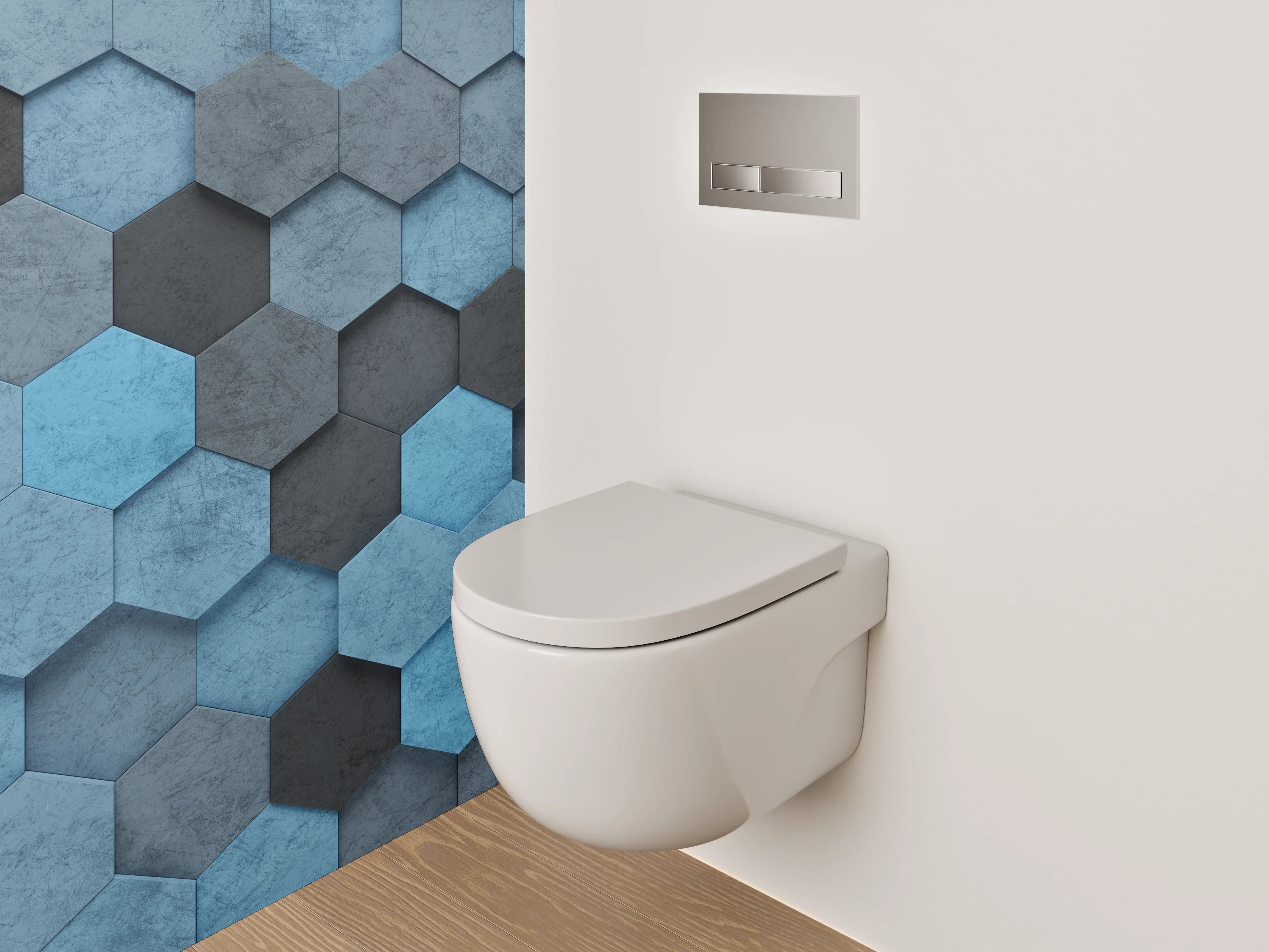 WC-Rückwand - Hexagon Mosaik in Blau und Grau