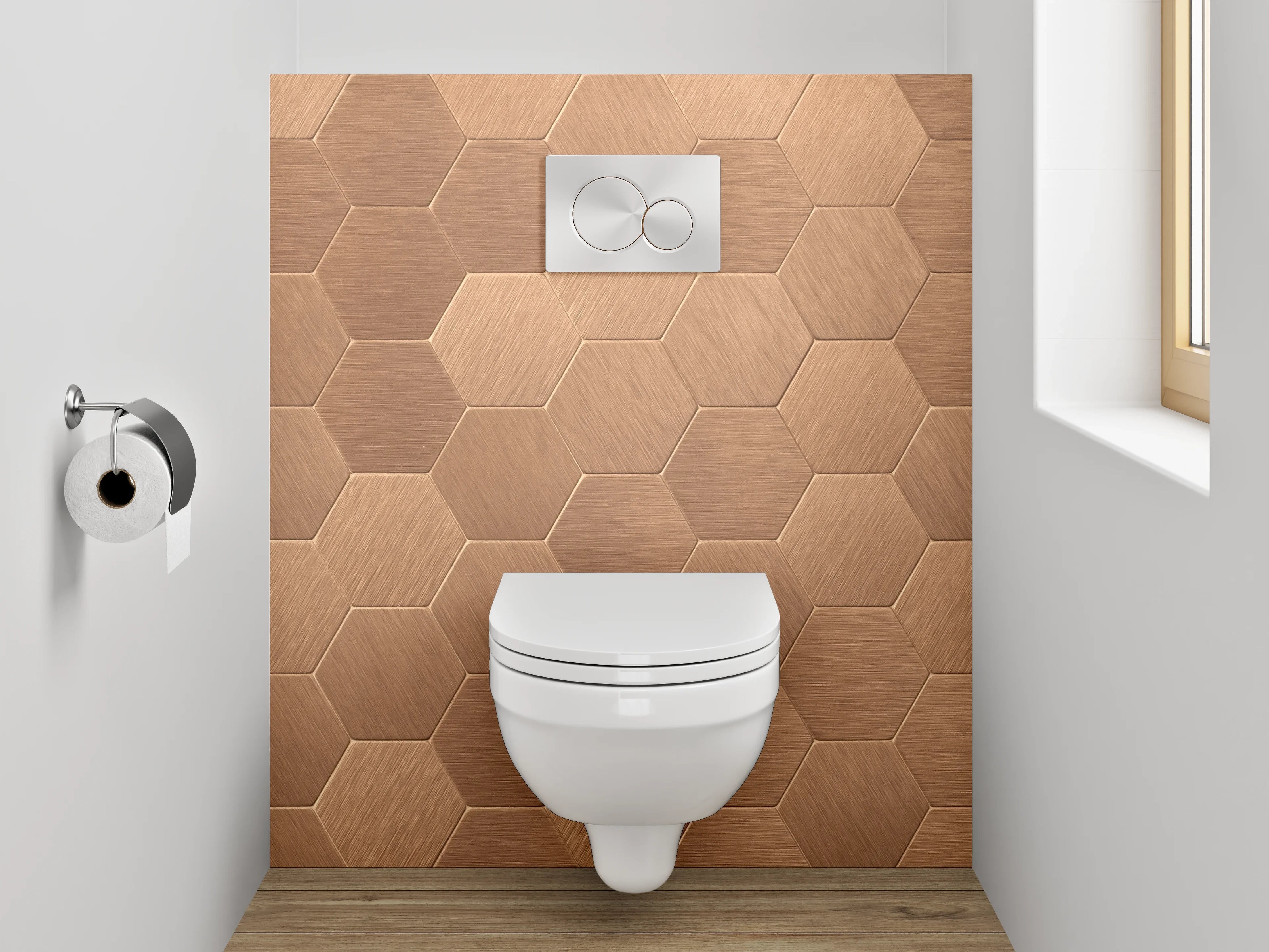 WC-Rückwand - Hexagon-Mosaik in Kupferoptik