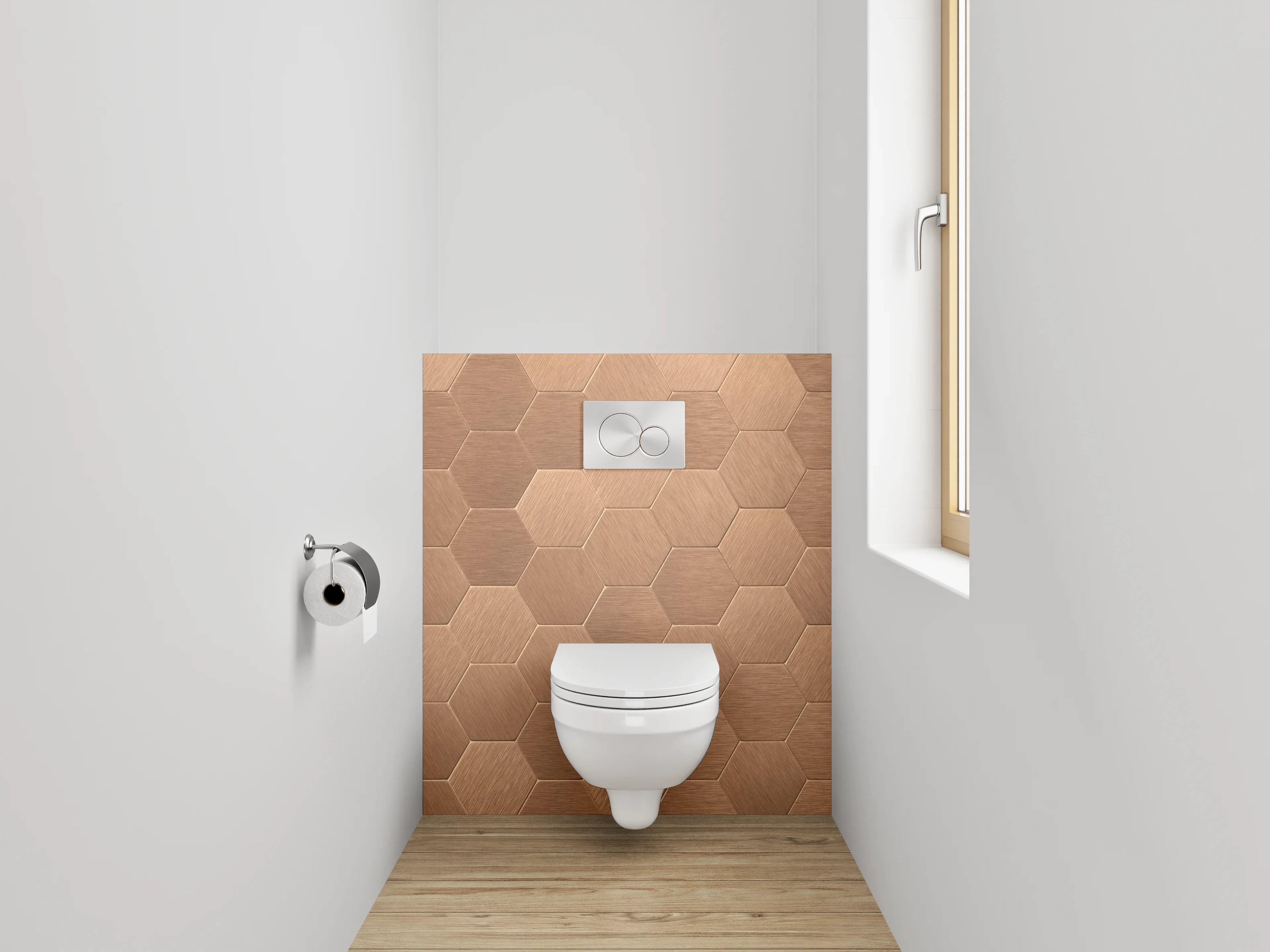 WC-Rückwand - Hexagon-Mosaik in Kupferoptik