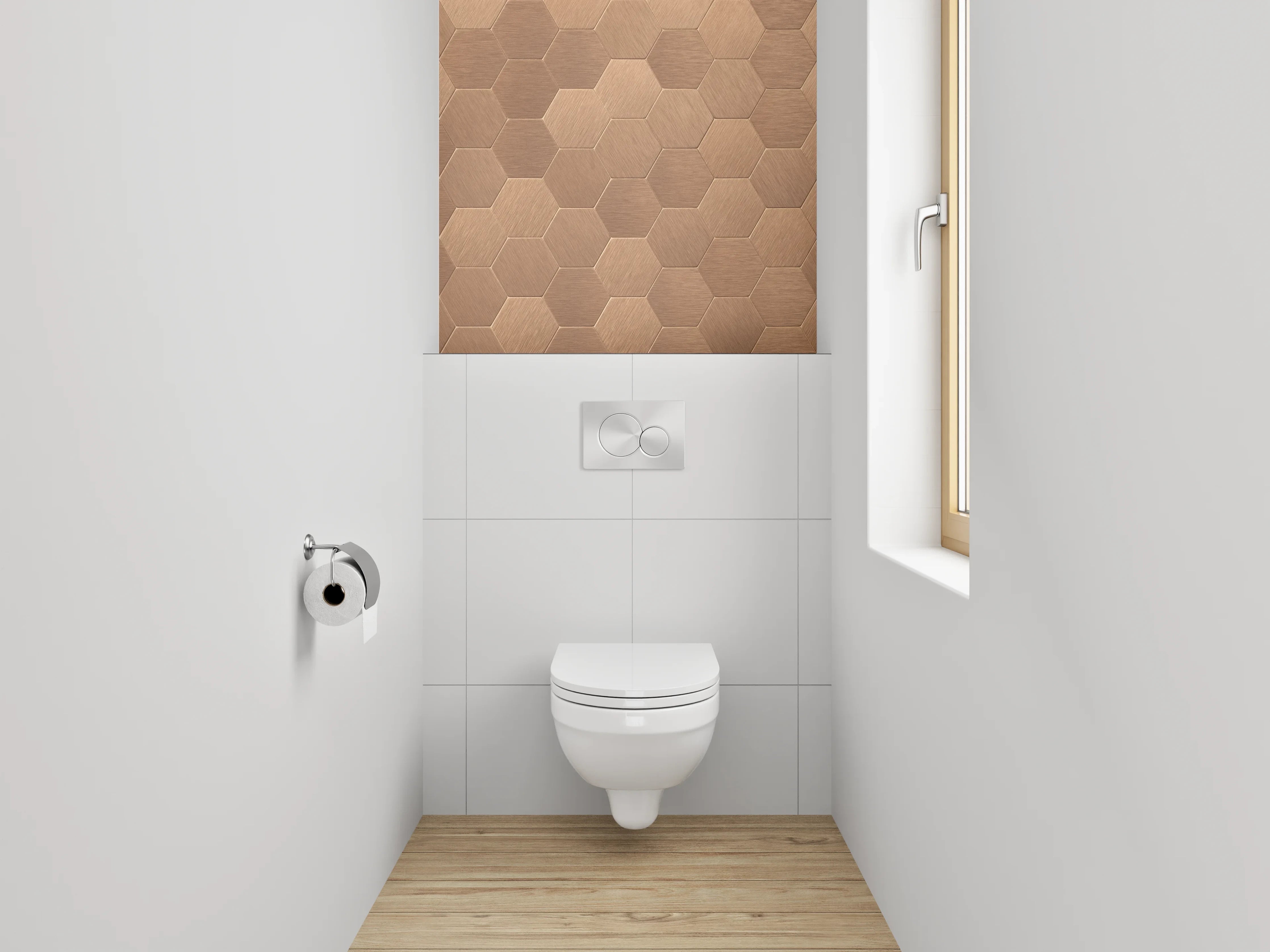 WC-Rückwand - Hexagon-Mosaik in Kupferoptik